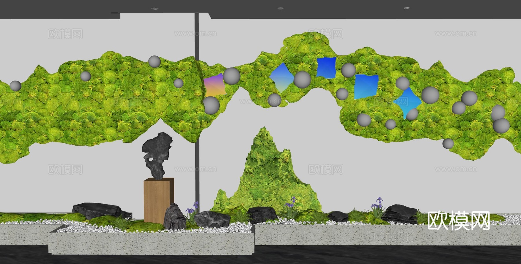 现代室内景观造景 苔藓景观 植物墙 永生苔藓墙su模型