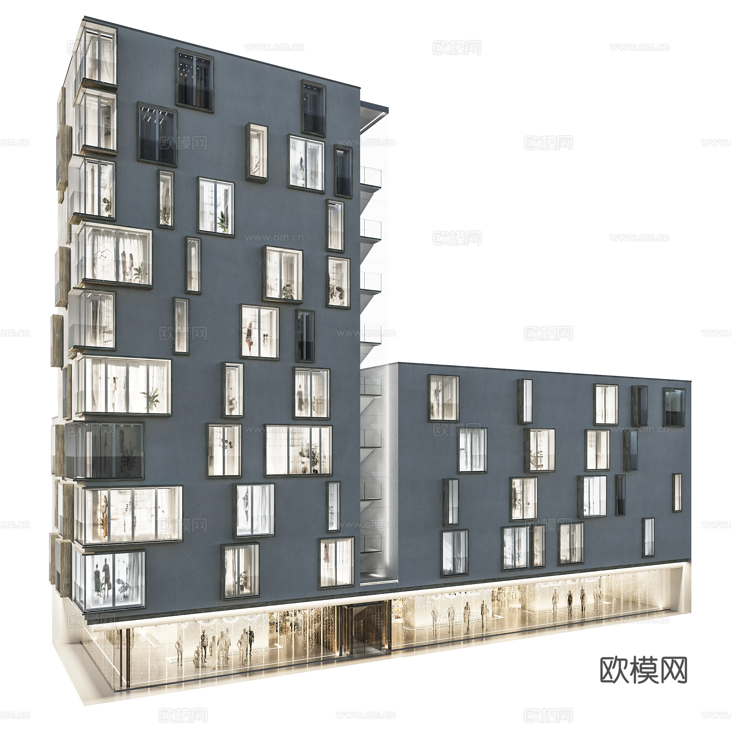 现代高层住宅外观3d模型