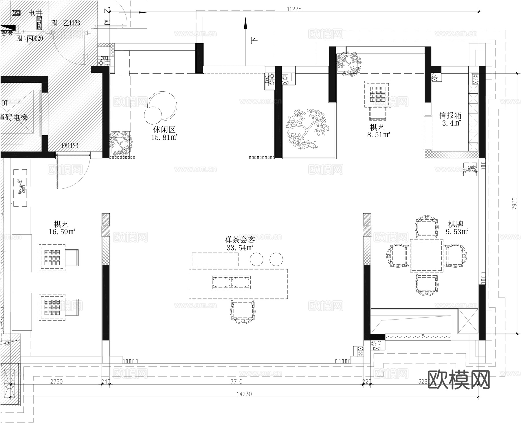 围棋棋牌娱乐区cad施工图cad施工图