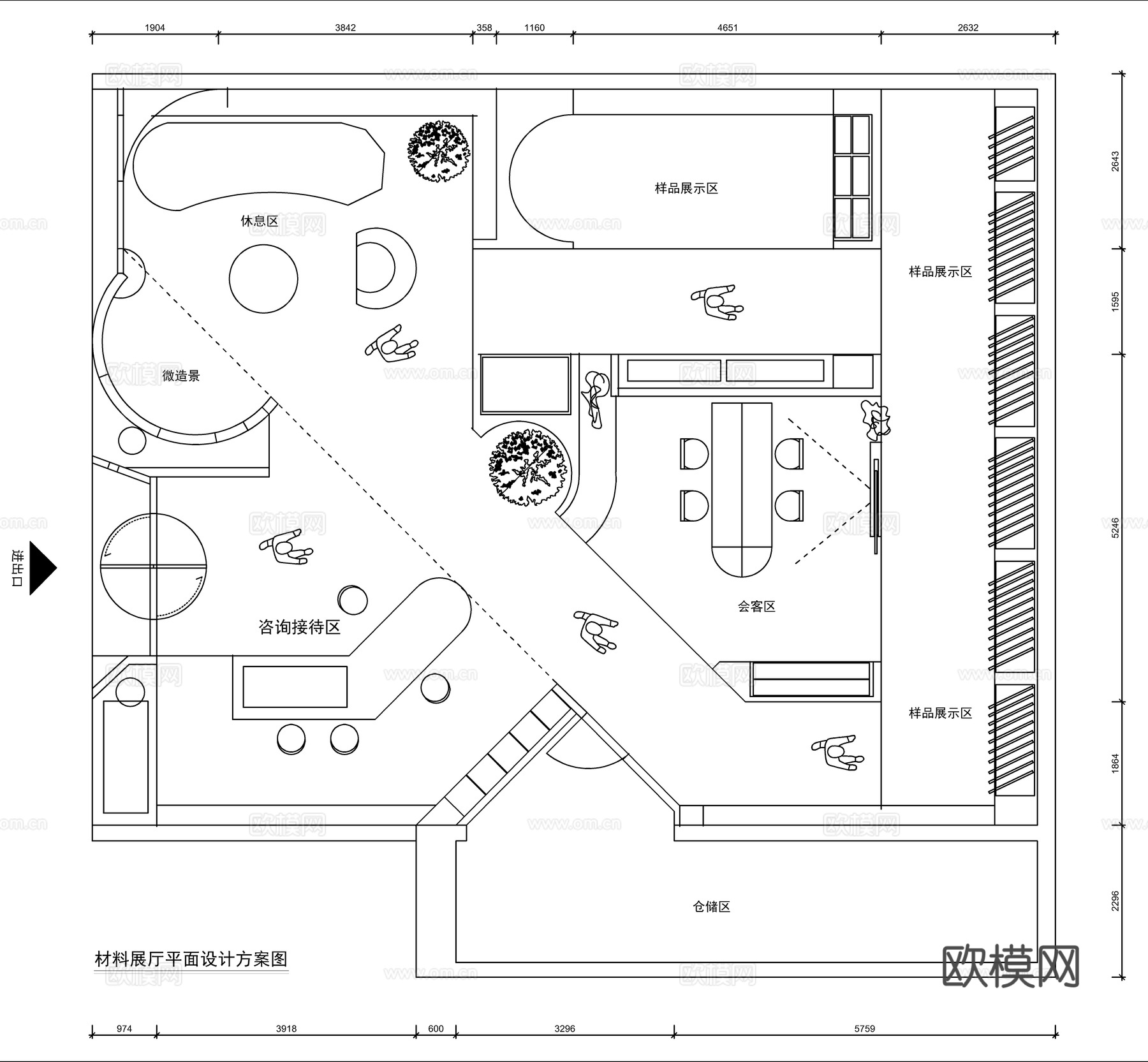 现代材料展厅平面方案图cad施工图