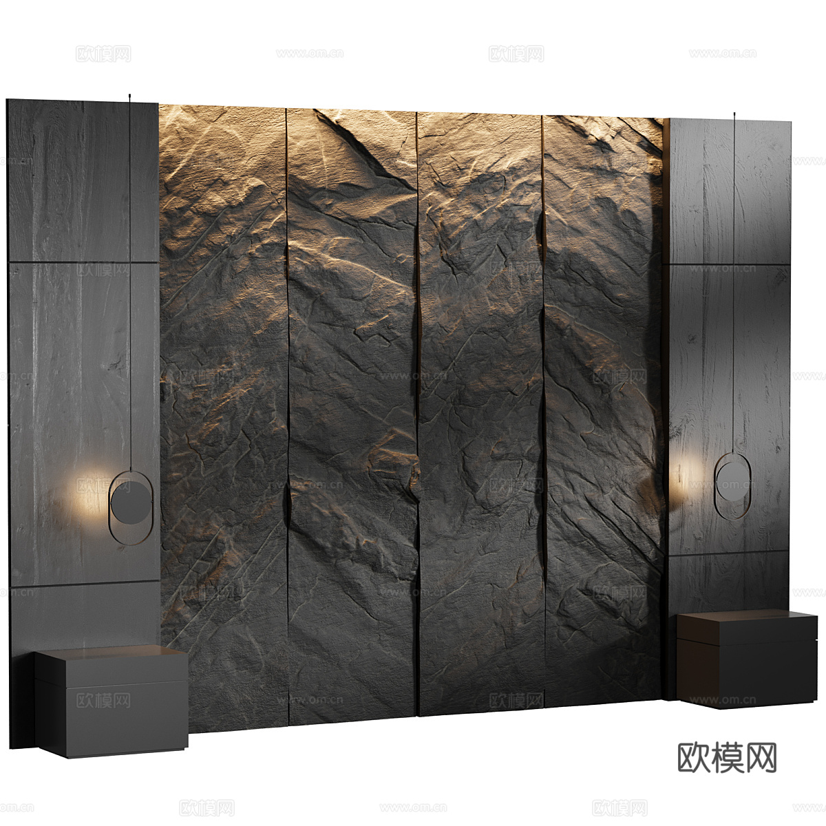 现代意式暗黑风床头背景墙3d模型