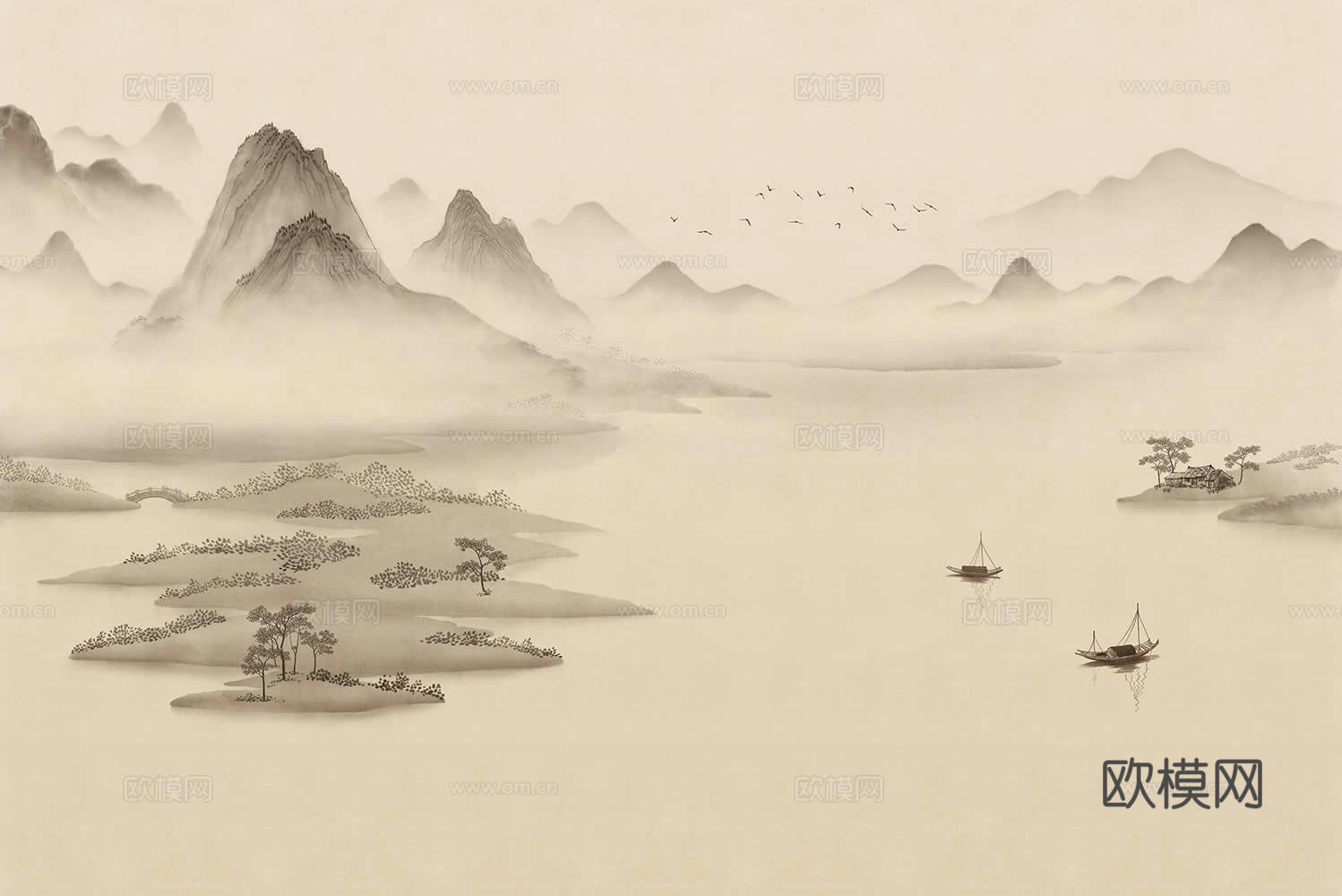 新中式水墨山水画
