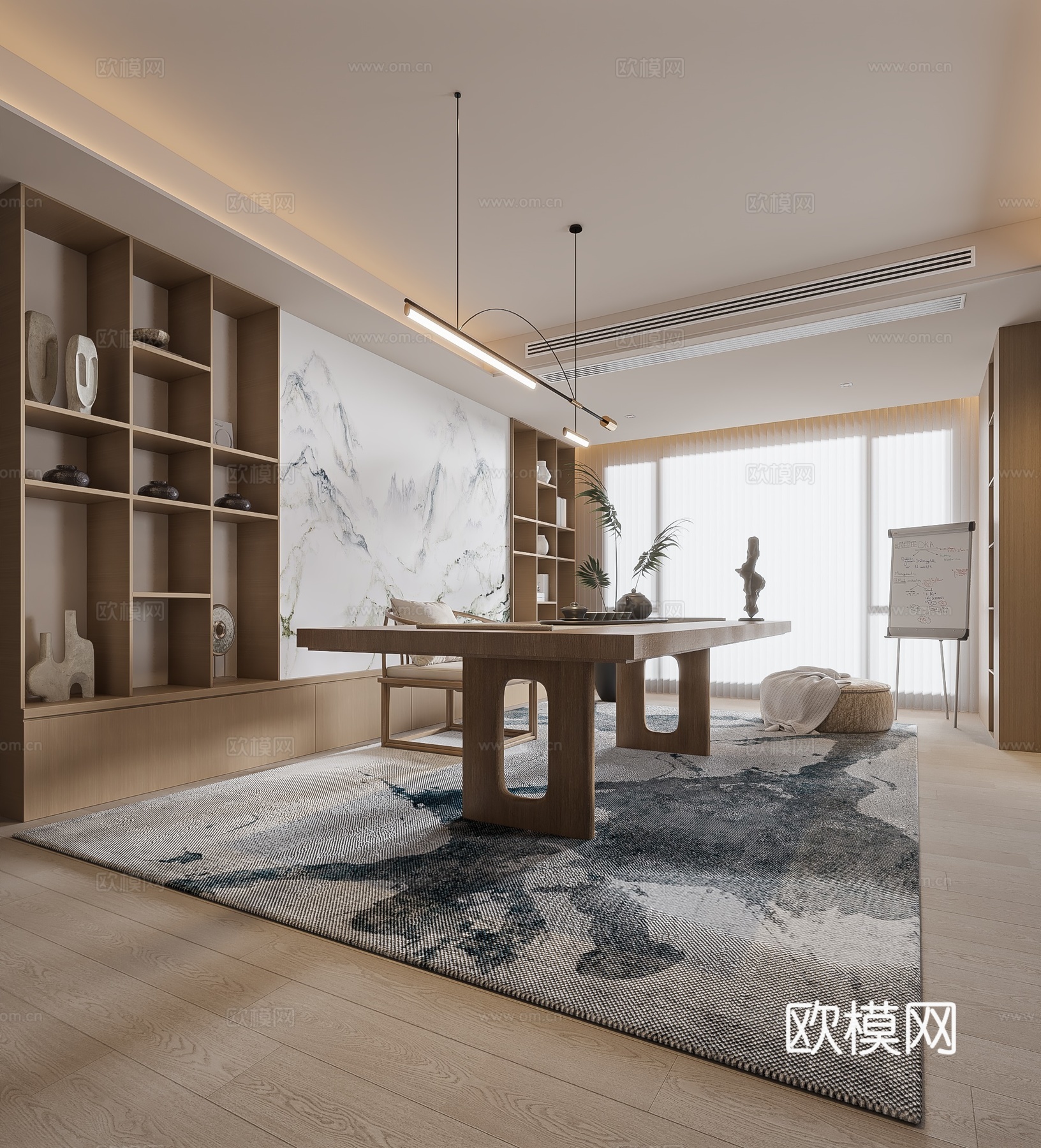 现代书房 无主灯书房 书柜组合 书桌组合 饰品摆件3d模型