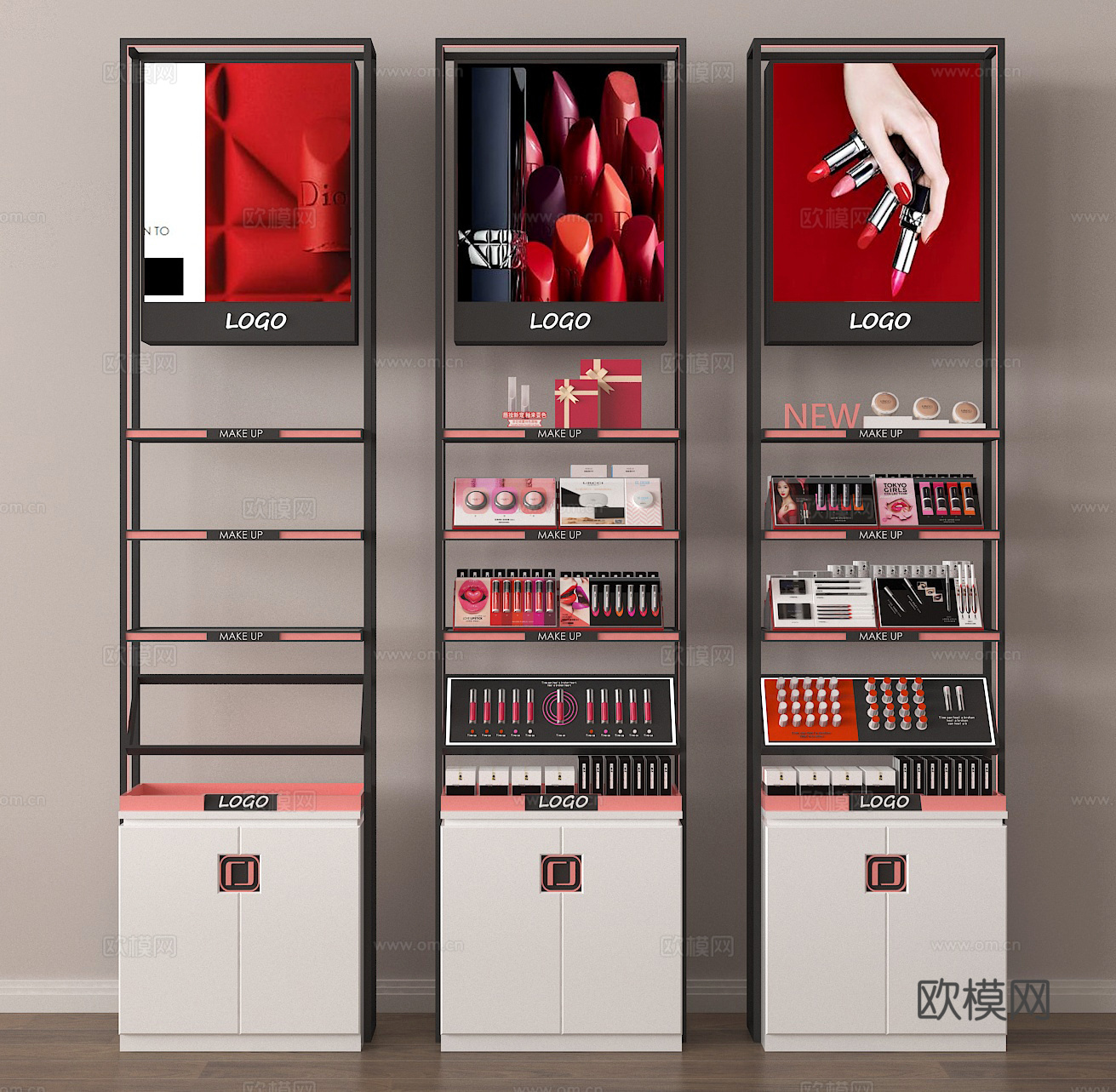 化妆品货架 彩妆展柜su模型