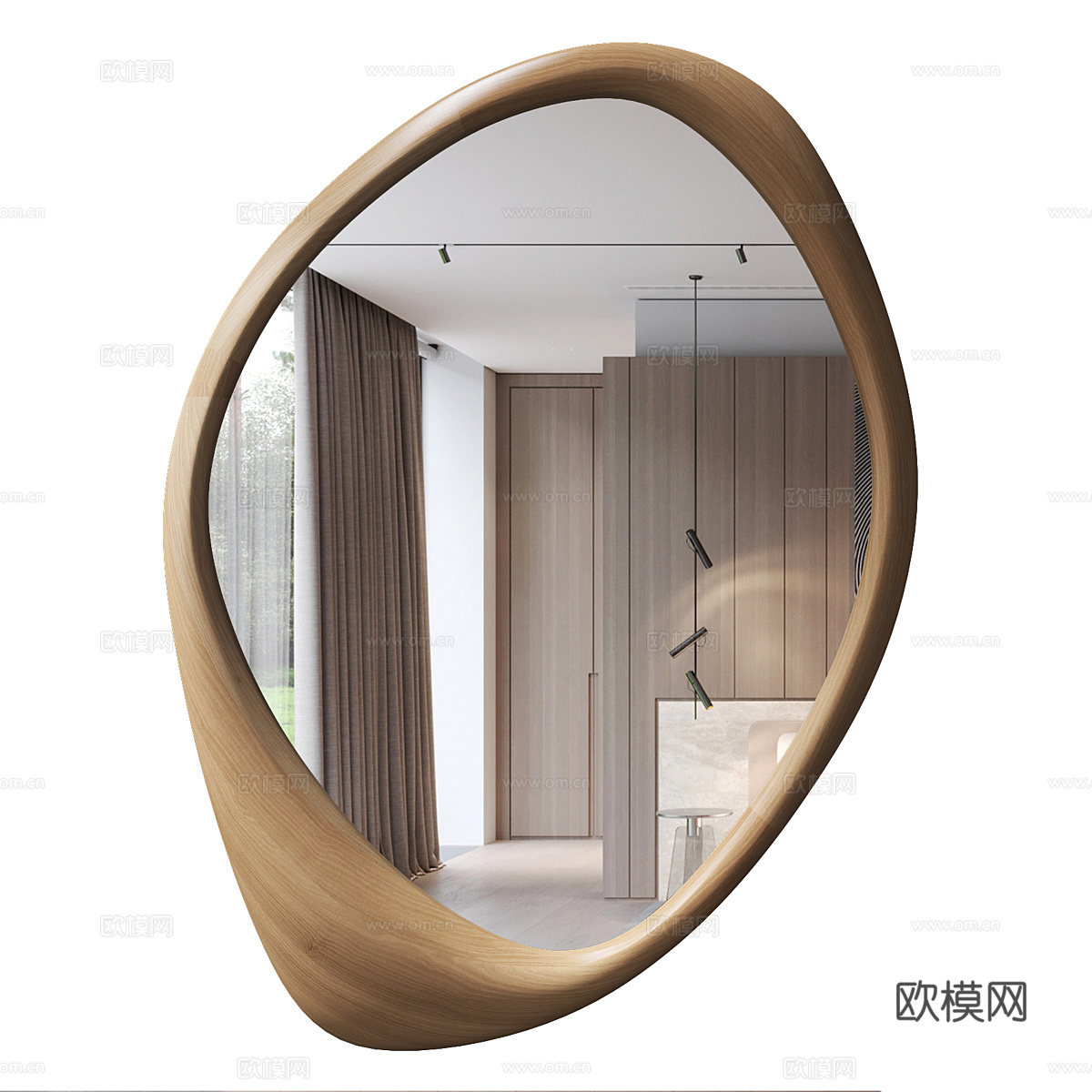 新中式侘寂装饰木框镜子3d模型