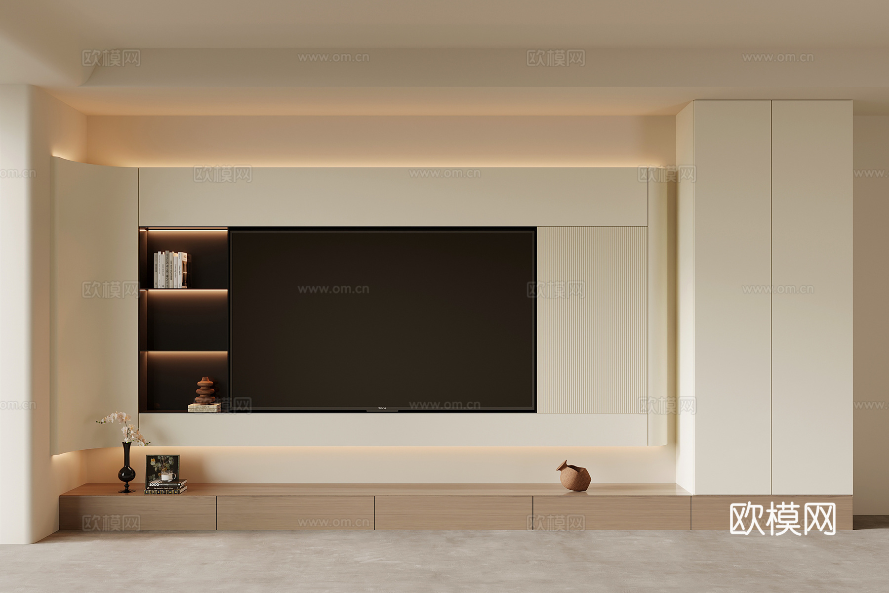 现代奶油风电视背景墙 电视柜3d模型