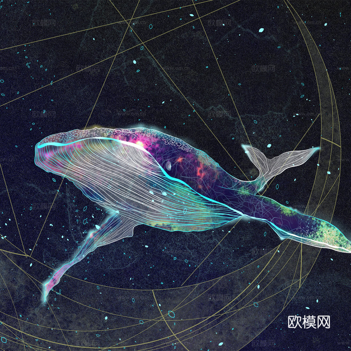 星空治愈系鲸鱼装饰画贴图