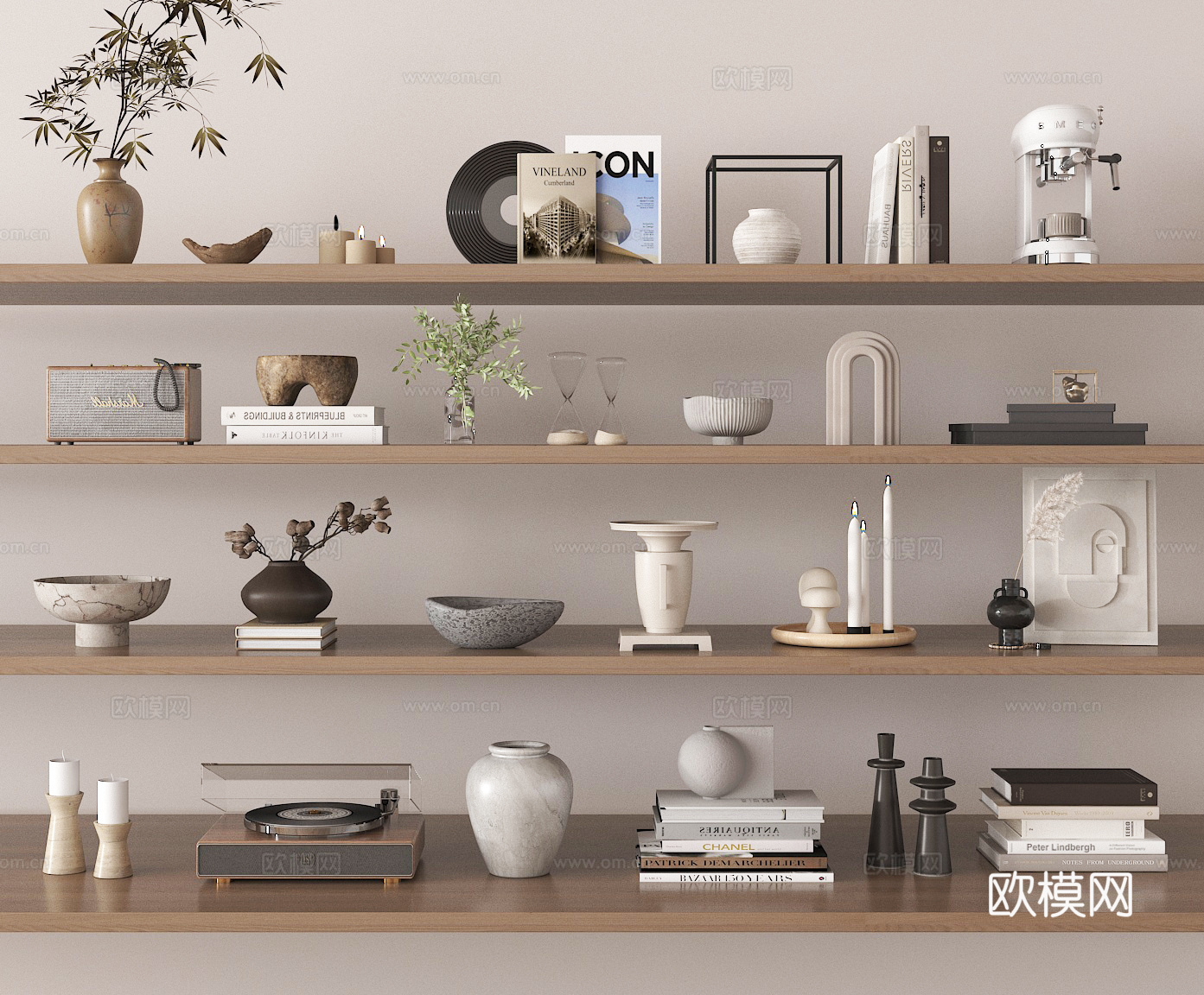 装饰品 摆件 书本 杂志 花瓶 陶罐 壁柜架3d模型