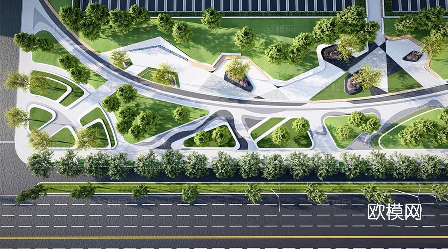 现代口袋公园 线性公园景观su模型