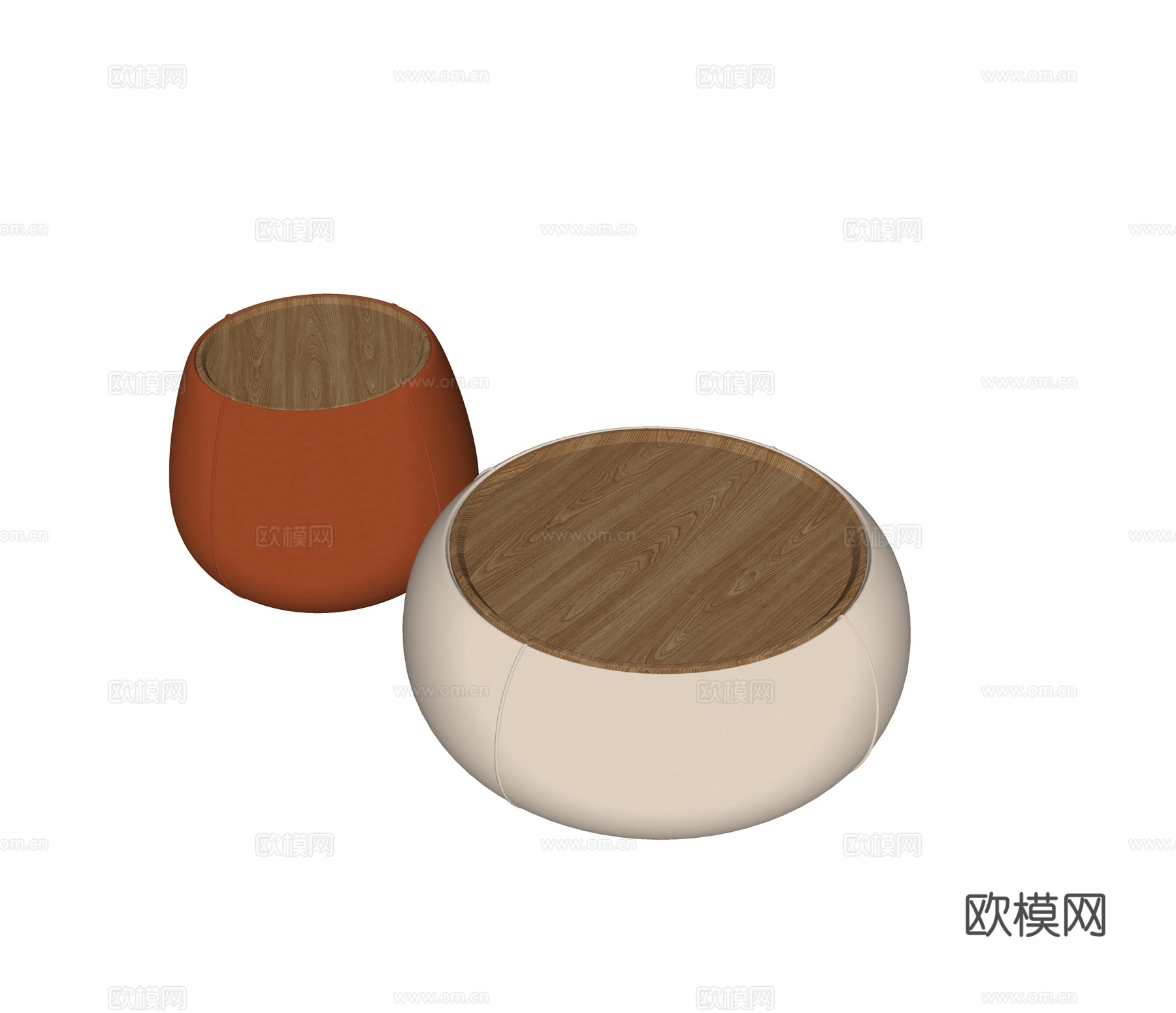 现代轻奢圆形茶几组合su模型