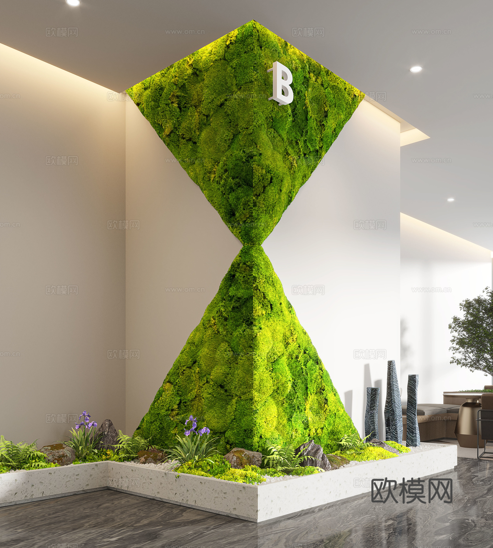 现代室内景观造景 苔藓景观 植物墙 永生苔藓墙su模型