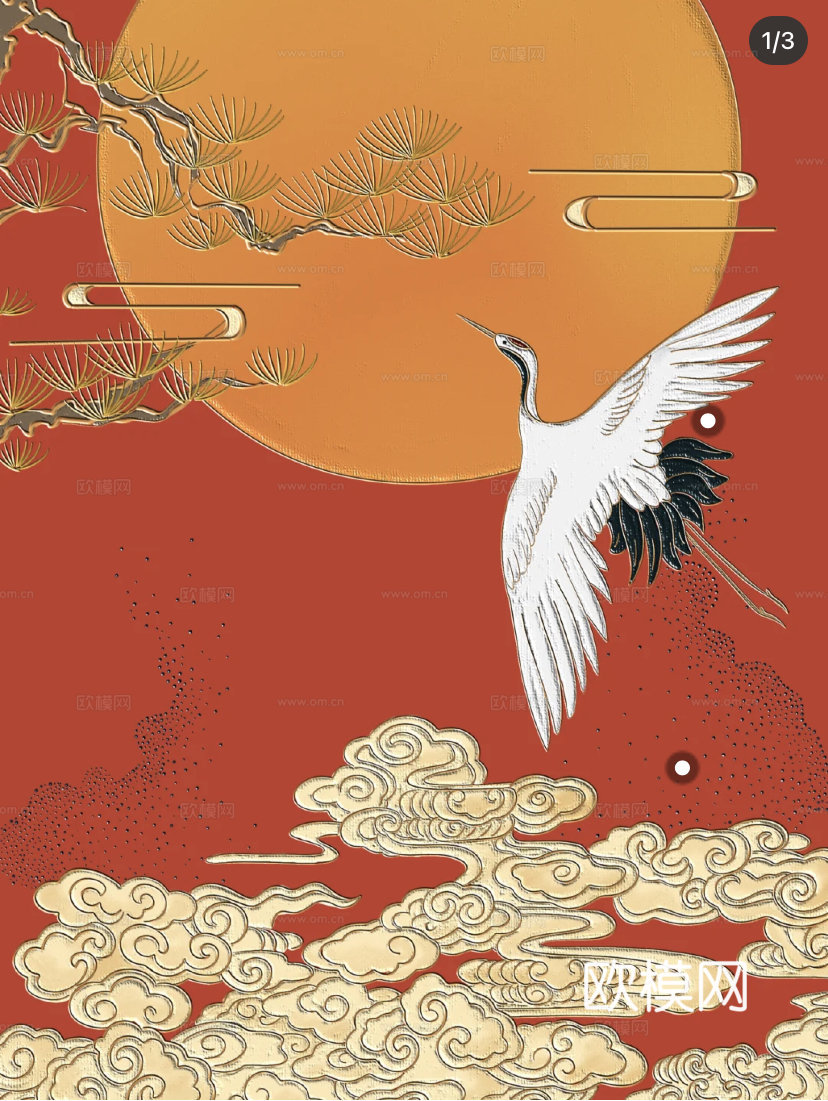 中式新中式仙鹤壁纸壁画装饰画