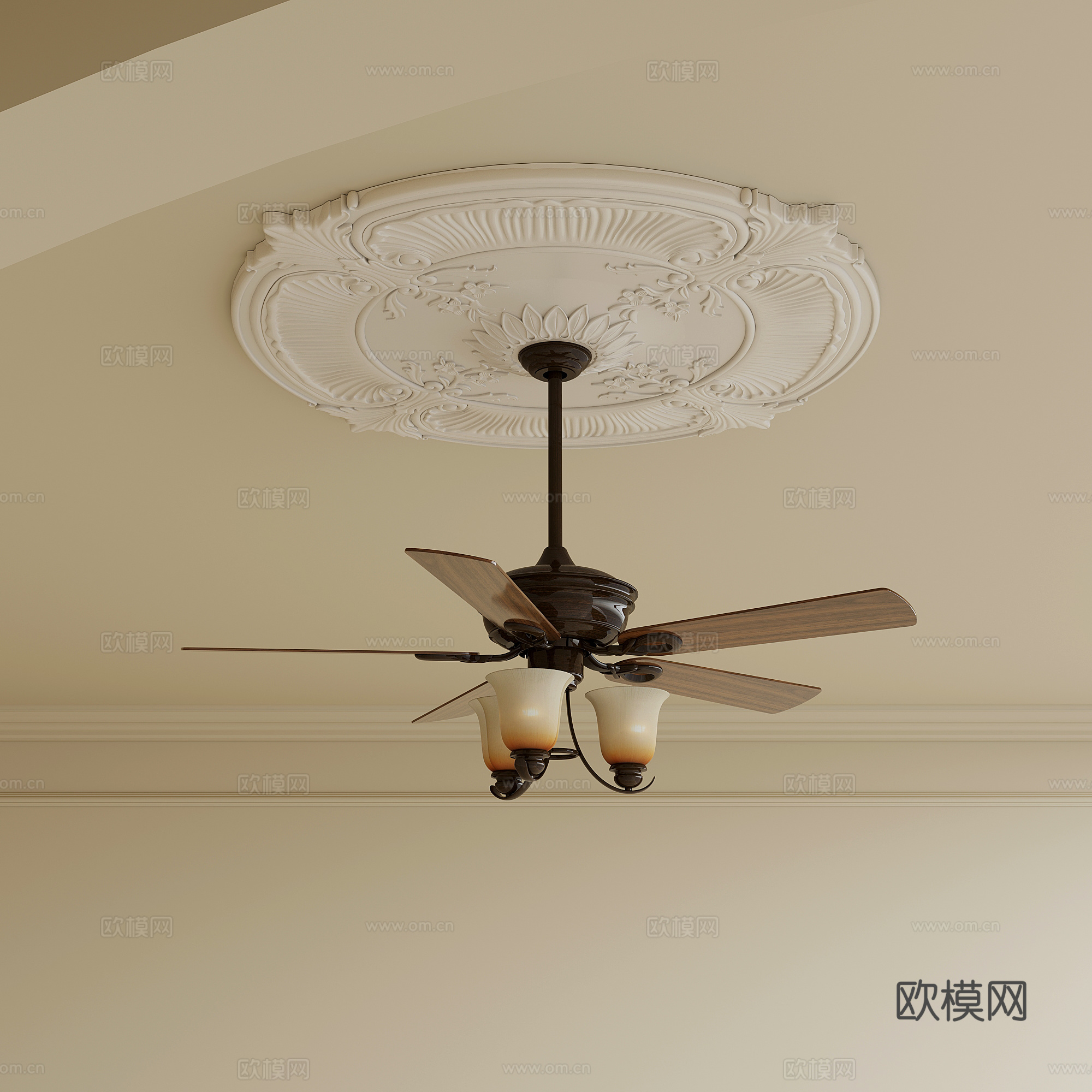 法式复古风风扇灯 吊灯su模型