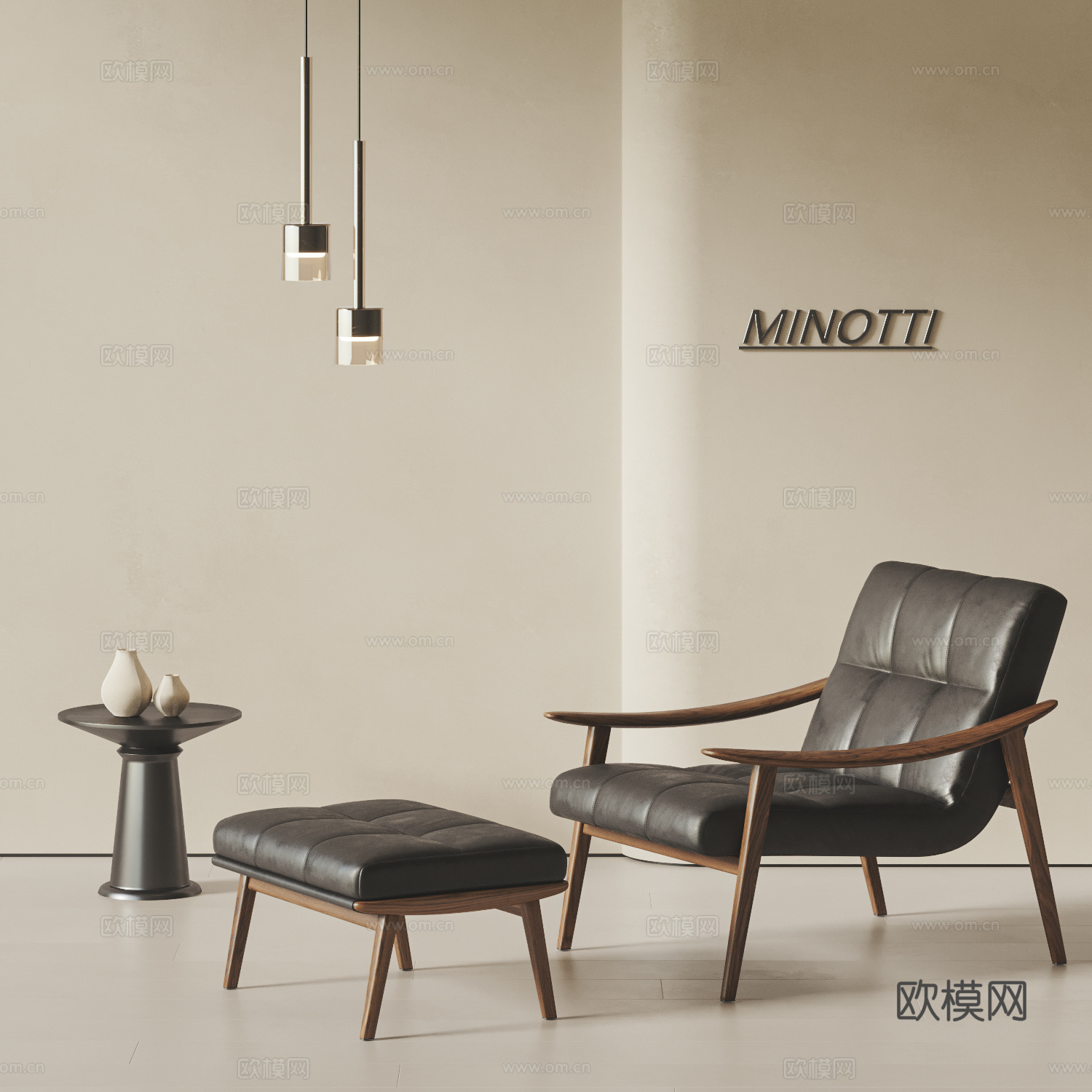 minotti 现代休闲椅 沙发椅 脚凳 吊灯 边几 中古风su模型