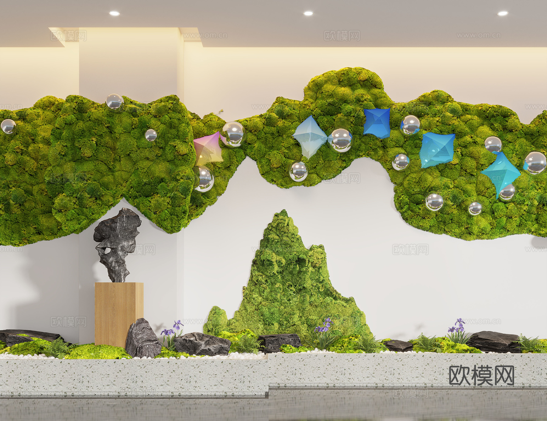 现代室内景观造景 苔藓景观 植物墙 永生苔藓墙su模型