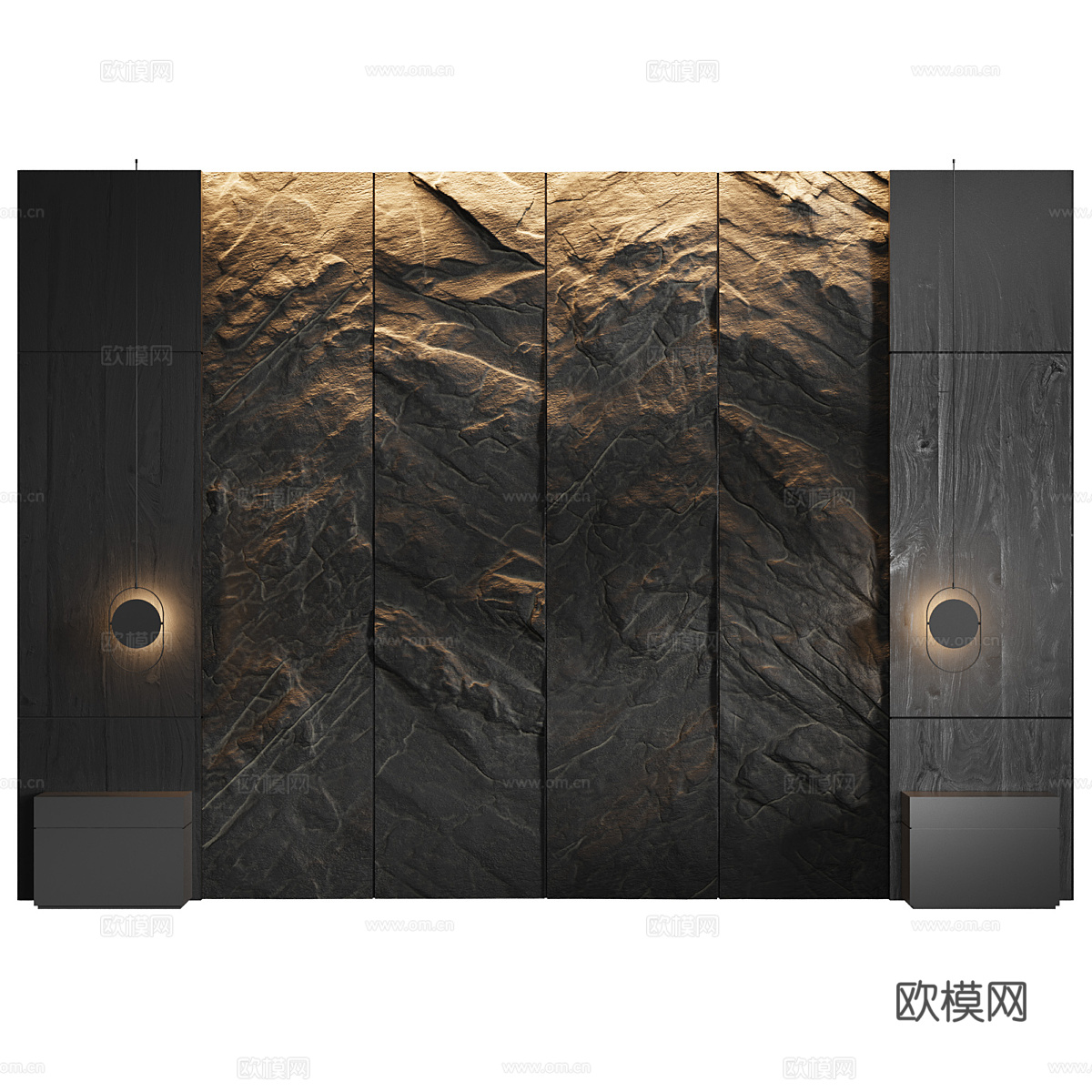 现代意式暗黑风床头背景墙3d模型