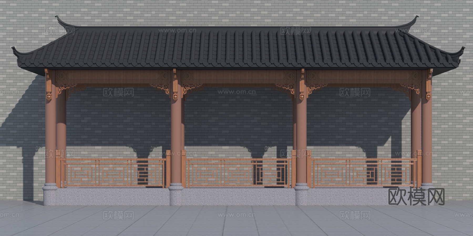 中式木梁 雕花 角花 护栏3d模型