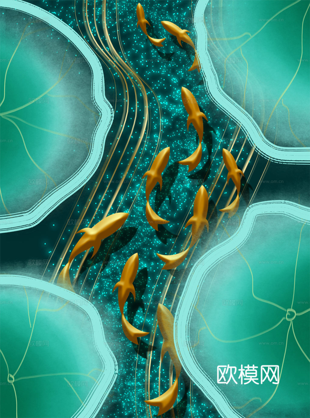 中式新中式荷花水彩装饰画下载