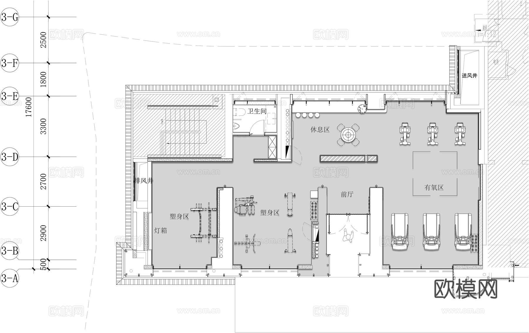 健身房cad施工图