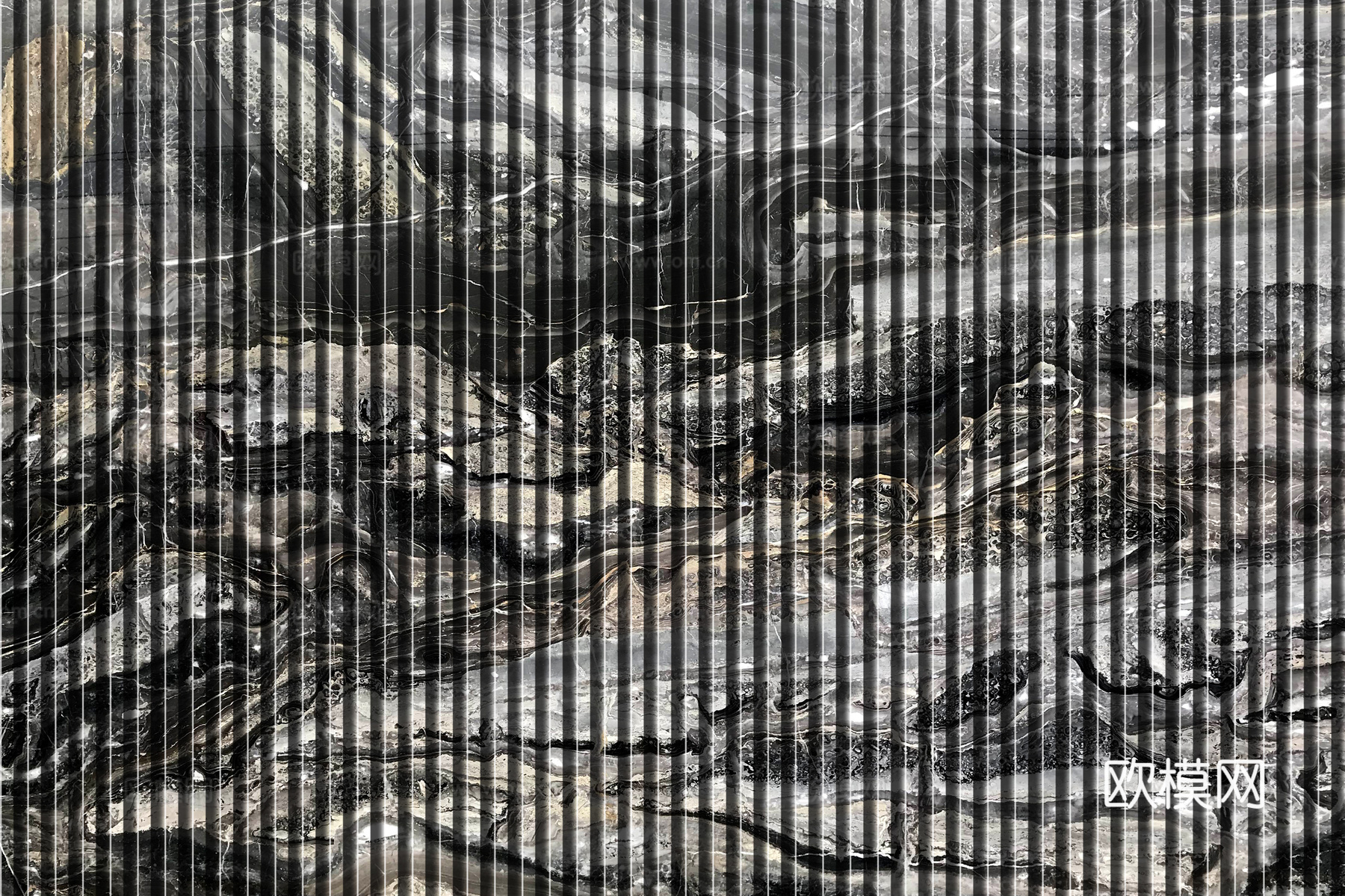 岩板大理石纹拉槽长城板格栅背景墙