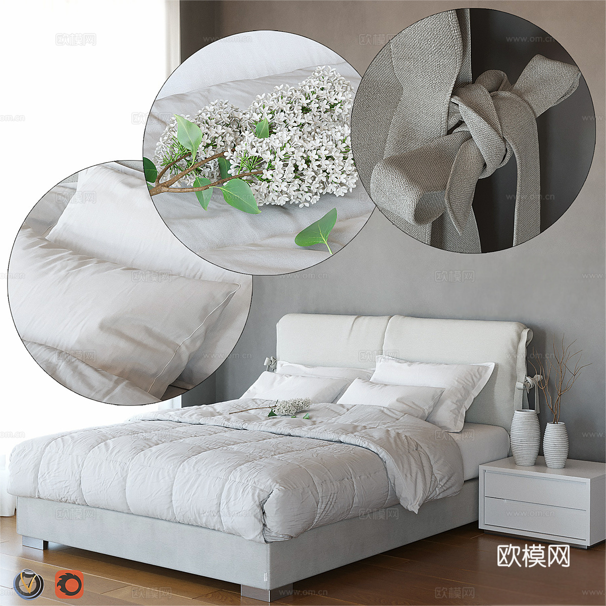 Greco Strom 现代双人床 布艺双人床 极简床3d模型
