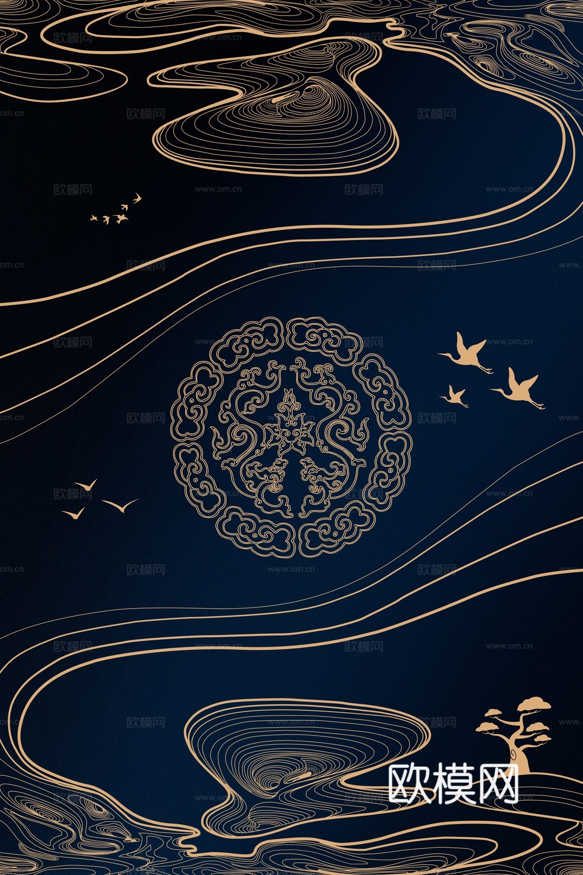 中式新中式抽象壁纸壁画装饰画