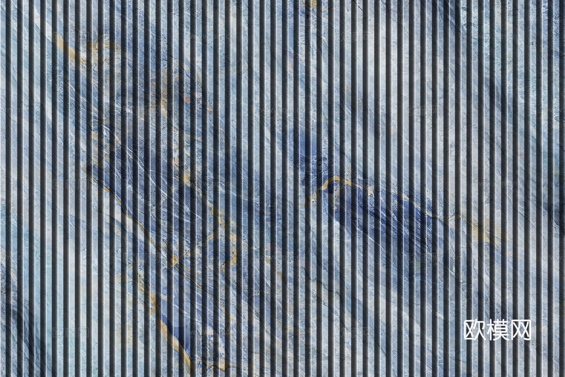 岩板大理石纹拉槽长城板格栅背景墙下载（渲染图7）