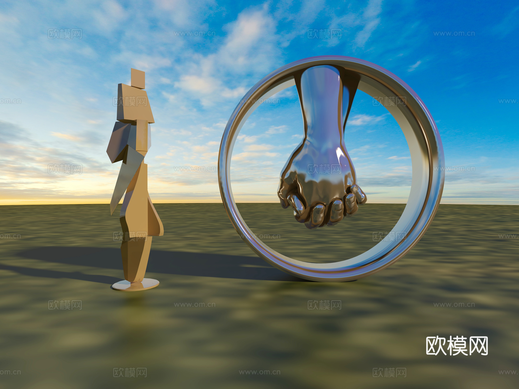 圆环双手合十3d模型