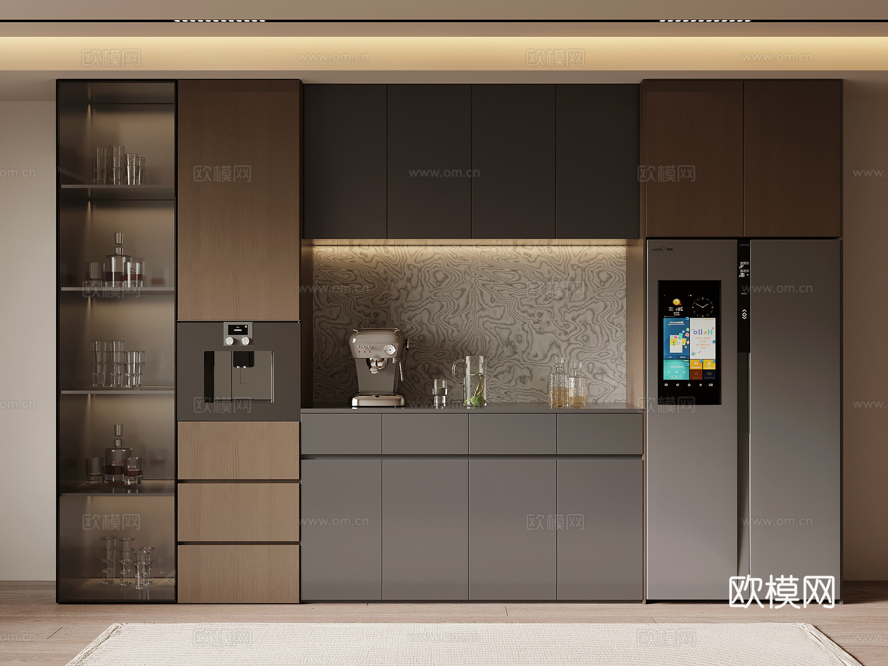 现代意式酒柜 餐边柜 冰箱柜3d模型