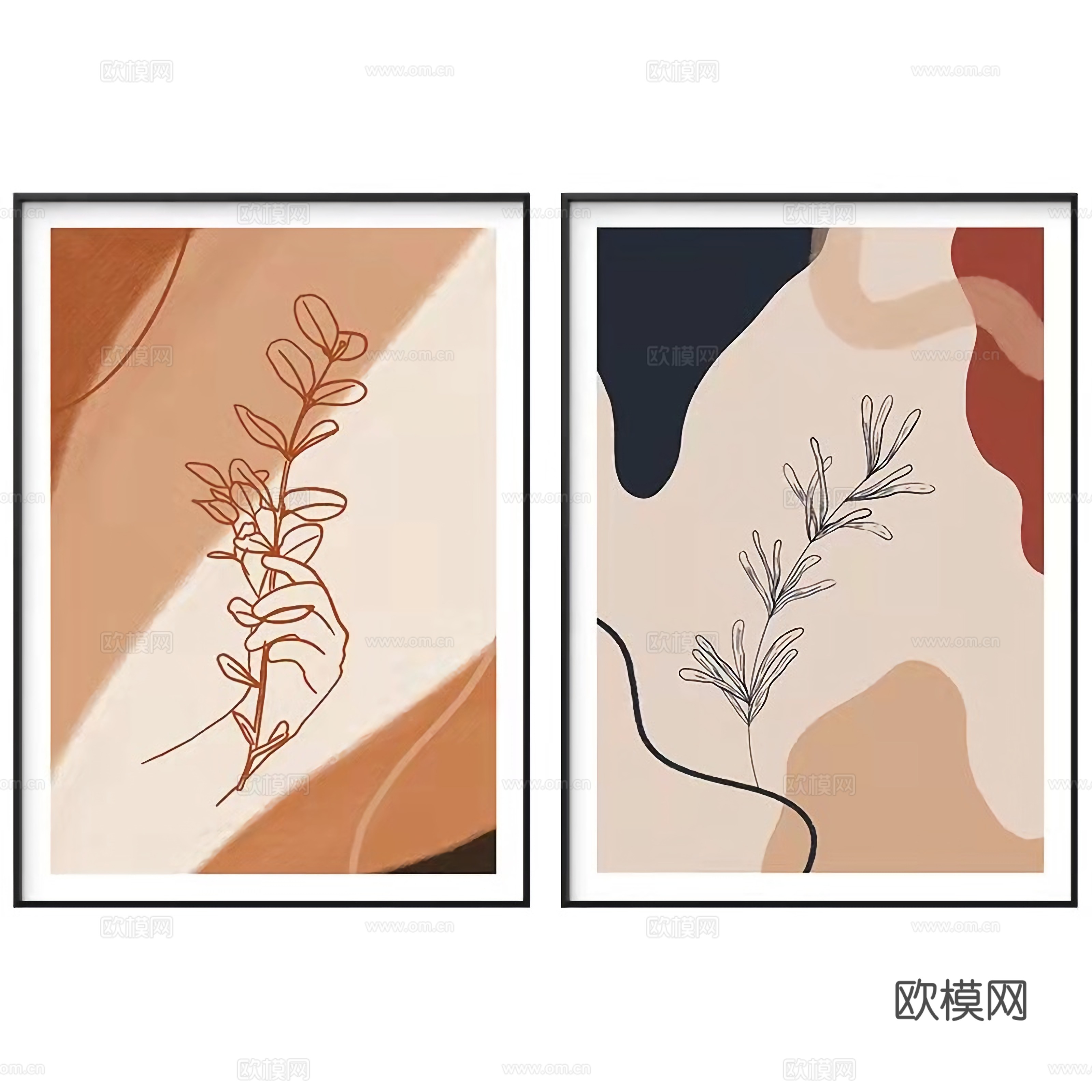北欧艺术抽象莫兰迪装饰画贴图
