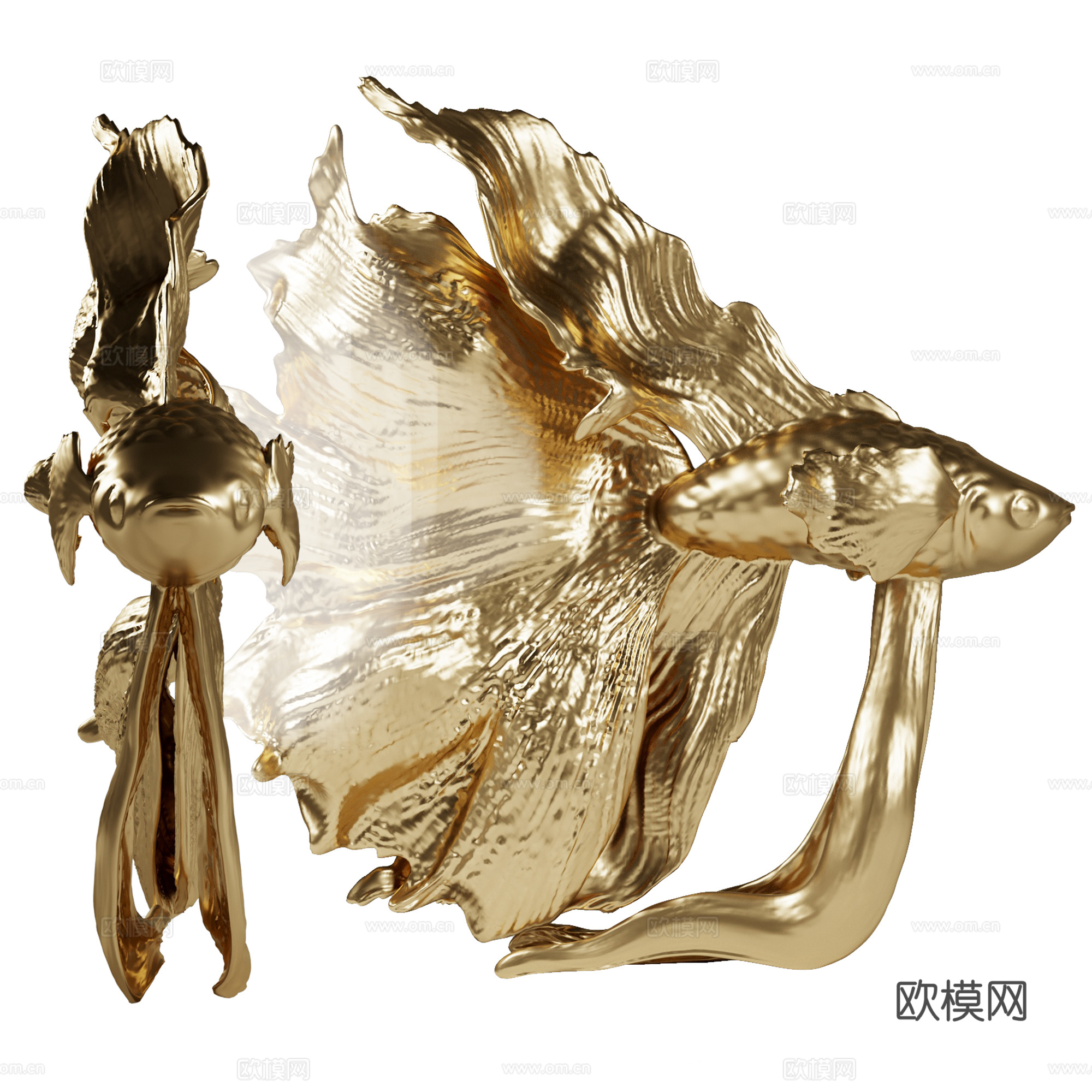 金色斗鱼雕塑3d模型