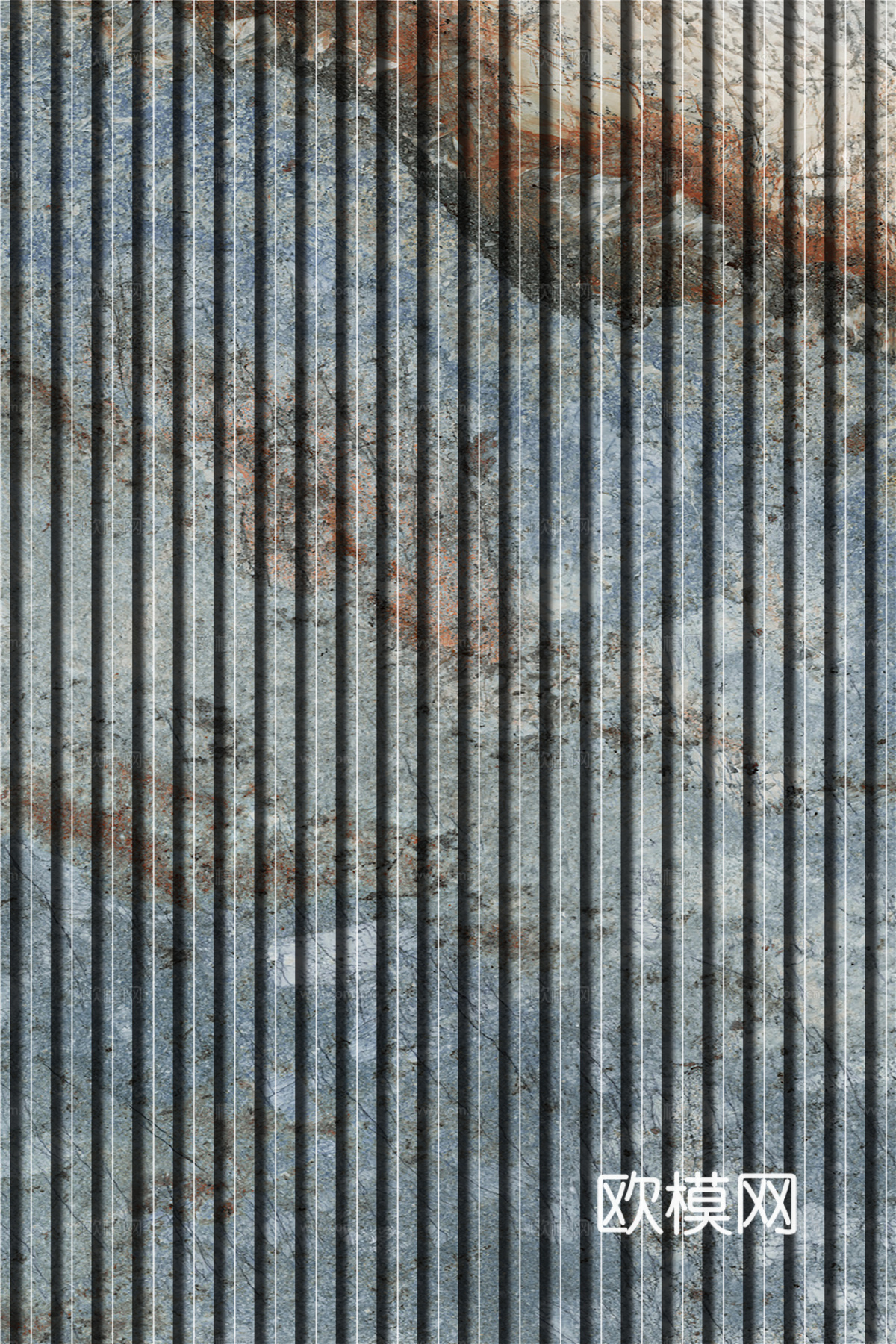 岩板石纹拉槽格栅长城板下载（渲染图7）