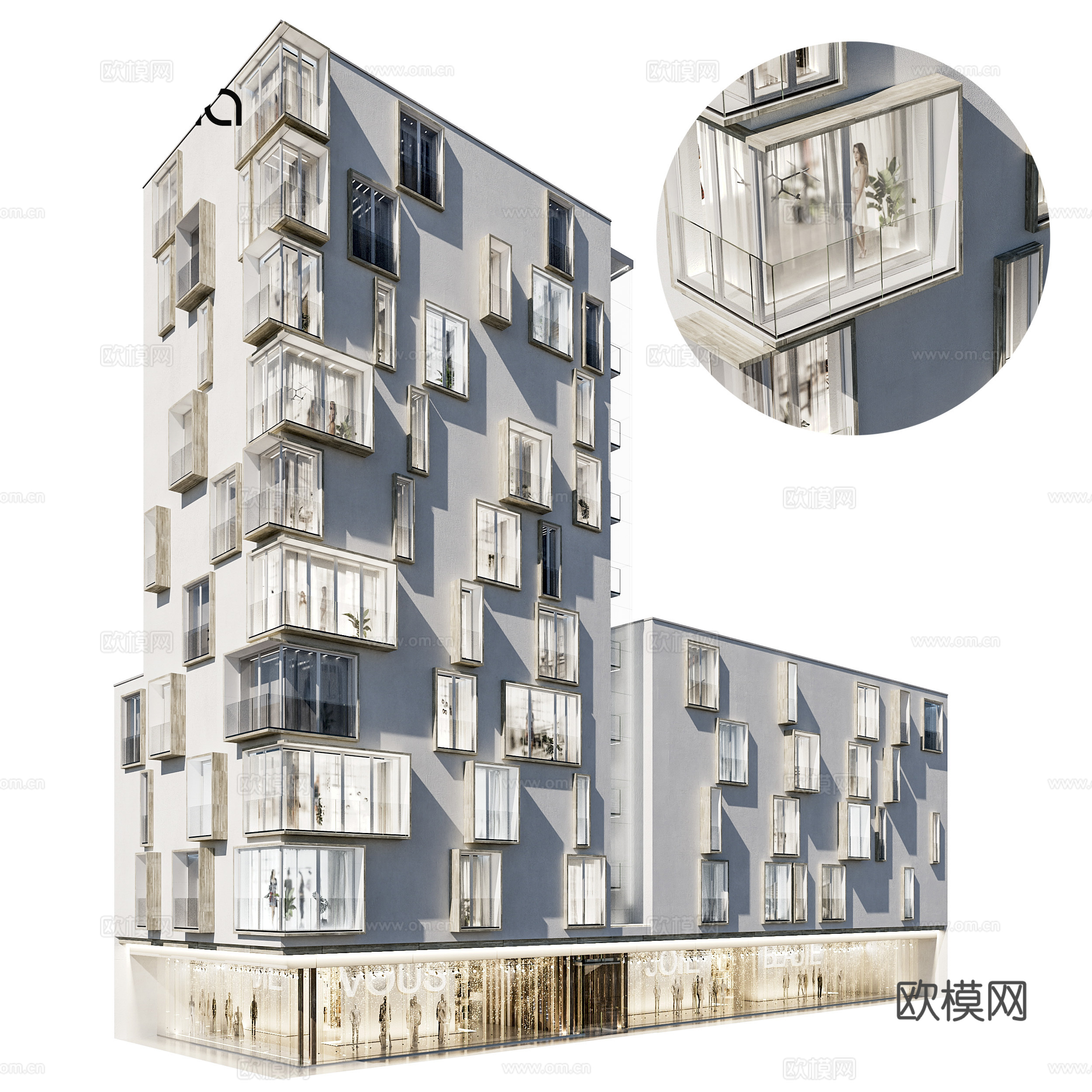 现代高层住宅外观3d模型