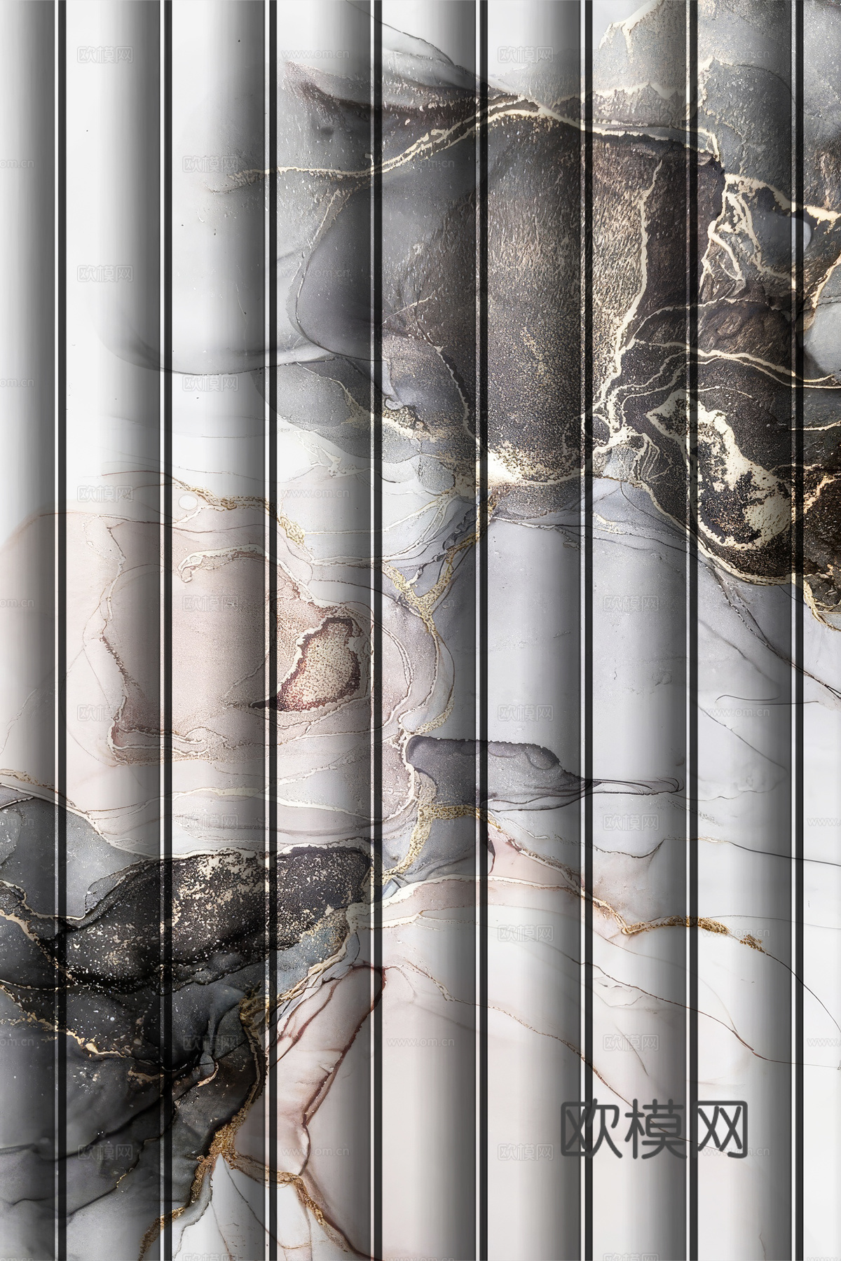 岩板大理石纹波浪艺术背景墙下载（渲染图1）