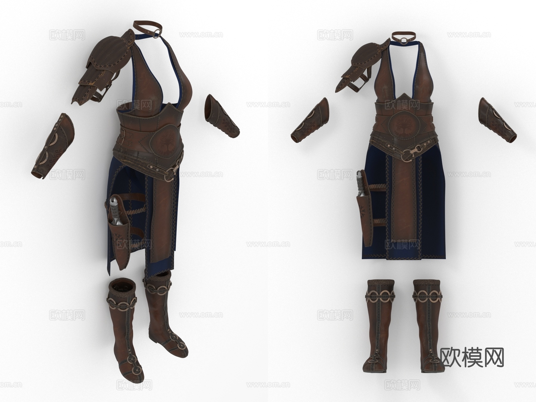 皮甲 女性盔甲 勇士服装 衣服3d模型