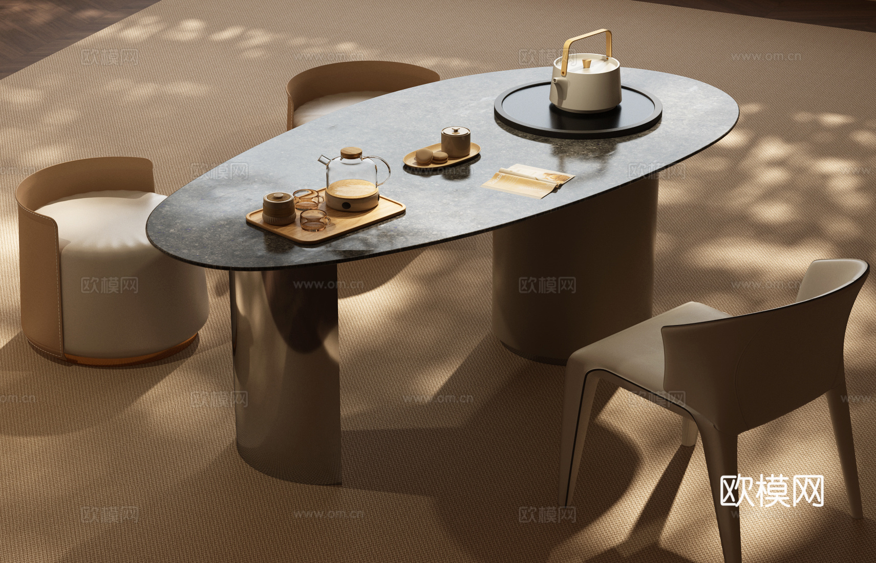 现代意式茶桌椅 现代茶具3d模型