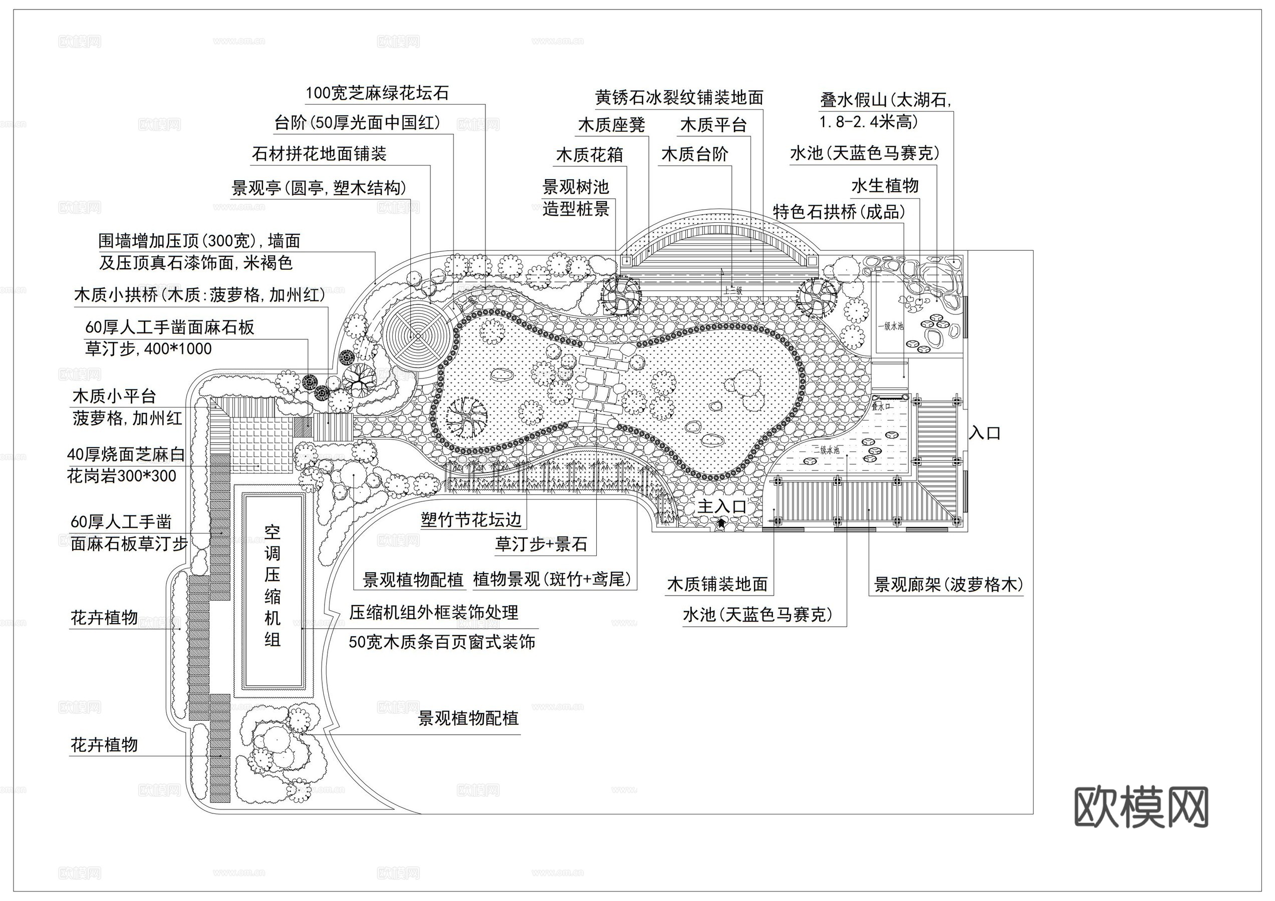 屋顶花园景观植物组团cad施工图