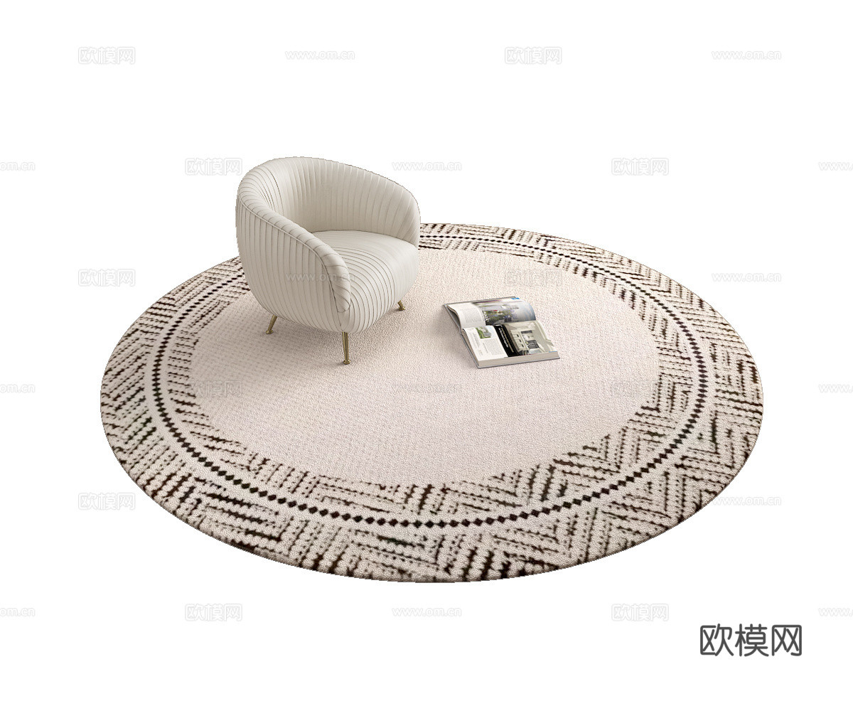 中古黑白花纹圆形地毯3d模型
