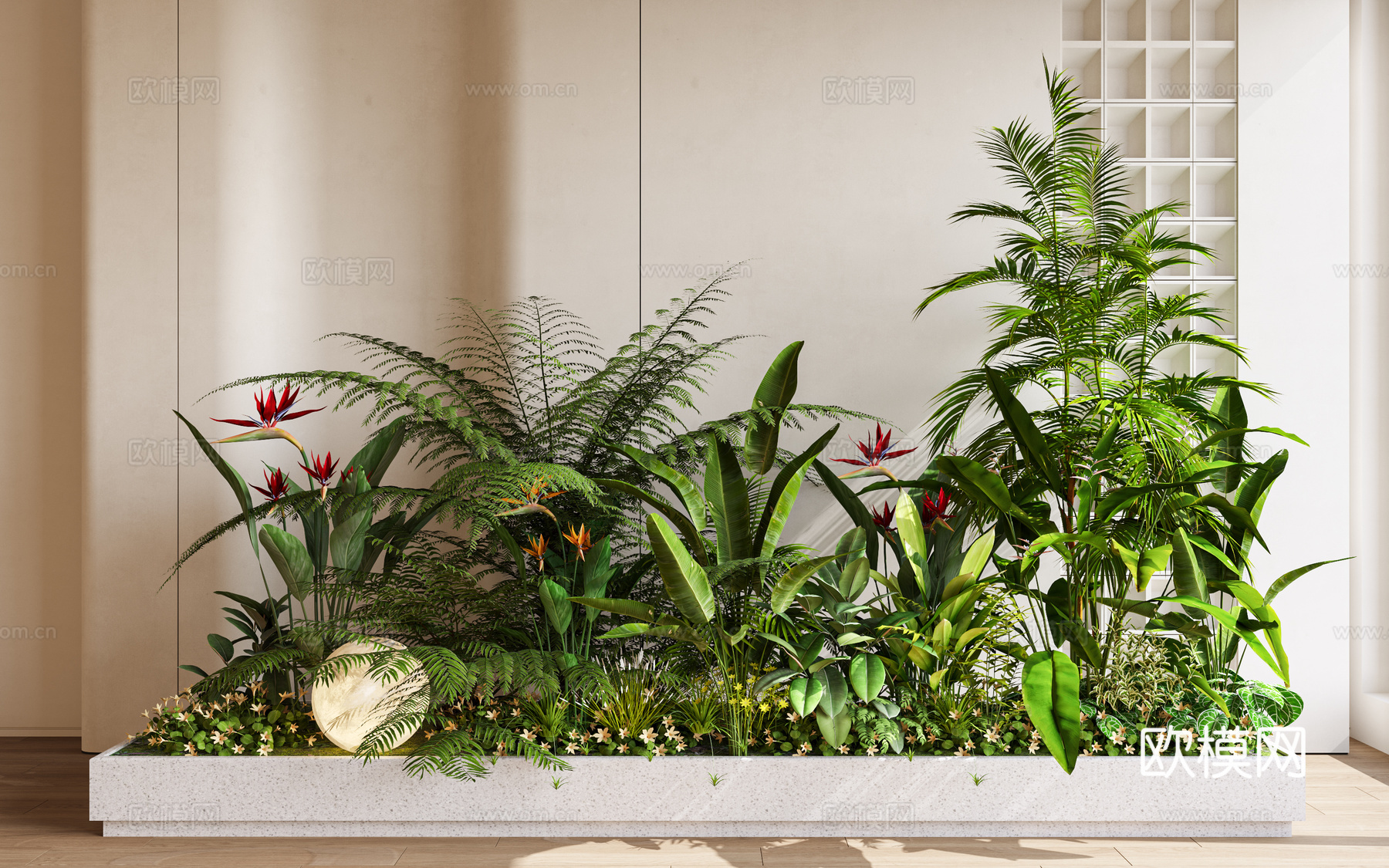 现代 景观小品 植物景观造景 植物堆 绿植堆 月球灯 绿植造su模型