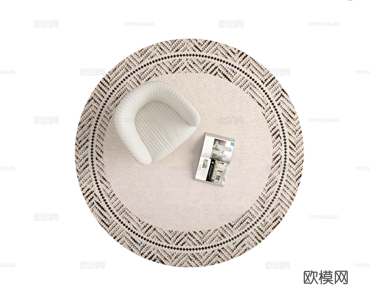 中古黑白花纹圆形地毯3d模型