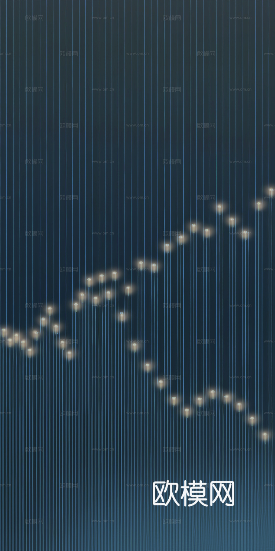 高清灯光夹丝玻璃艺术格栅隔断下载（渲染图3）