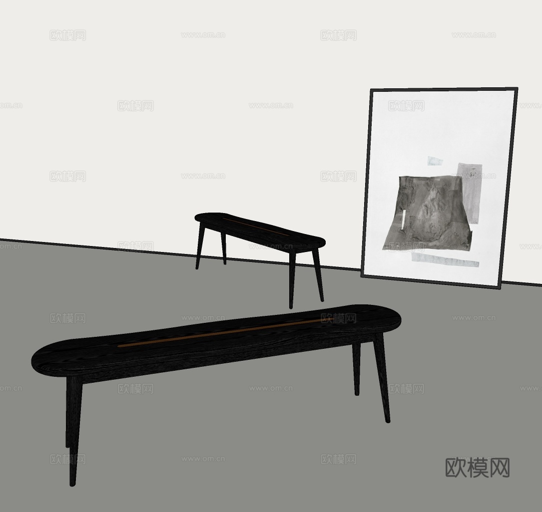 中古风长条凳 复古风实木长凳子 餐厅长凳 实木换鞋凳 实木长su模型