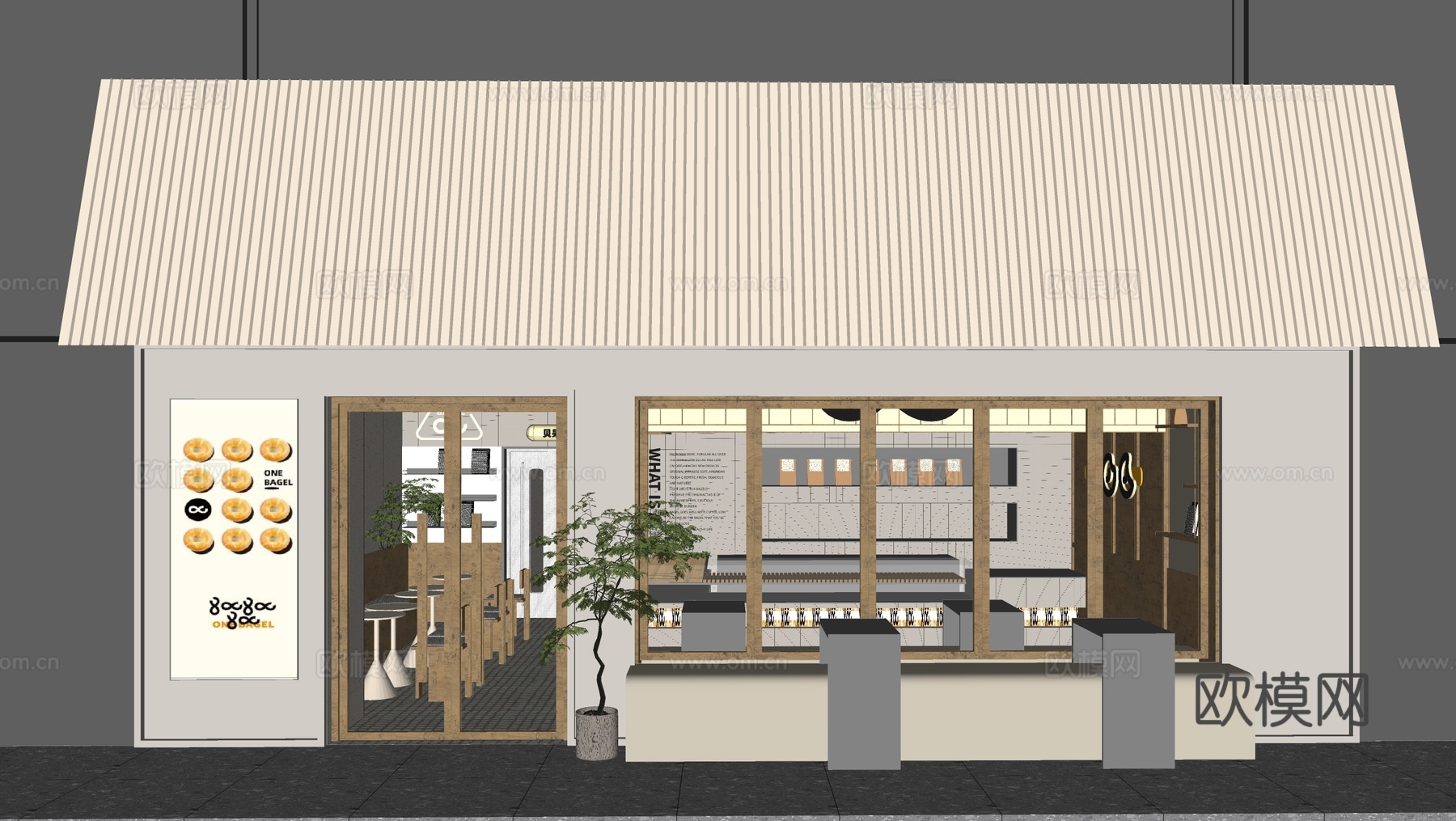 现代简约咖啡馆 门头建筑su模型