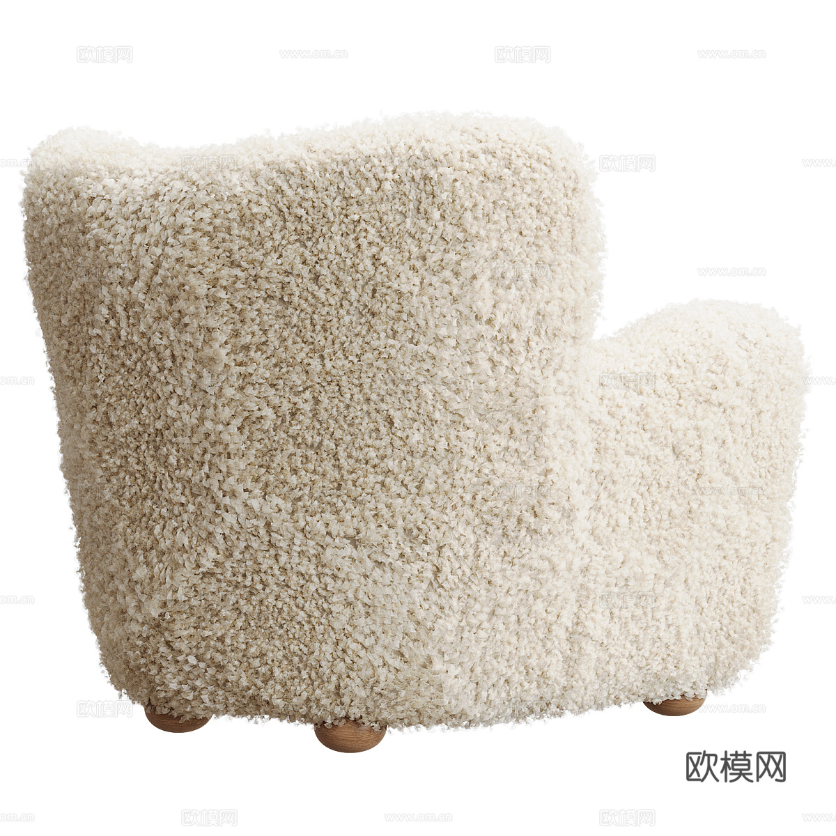 现代奶油风毛绒休闲椅3d模型