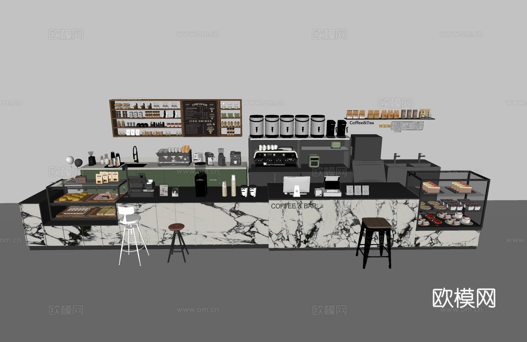 现代咖啡厅 咖啡店吧台 咖啡店操作台 咖啡店收银台 奶茶店操su模型