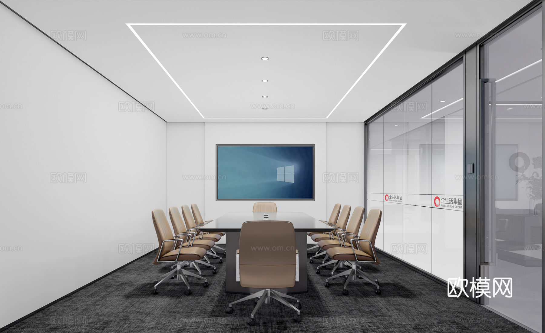 办公室会议室经理室前台接待su模型下载（渲染图2）