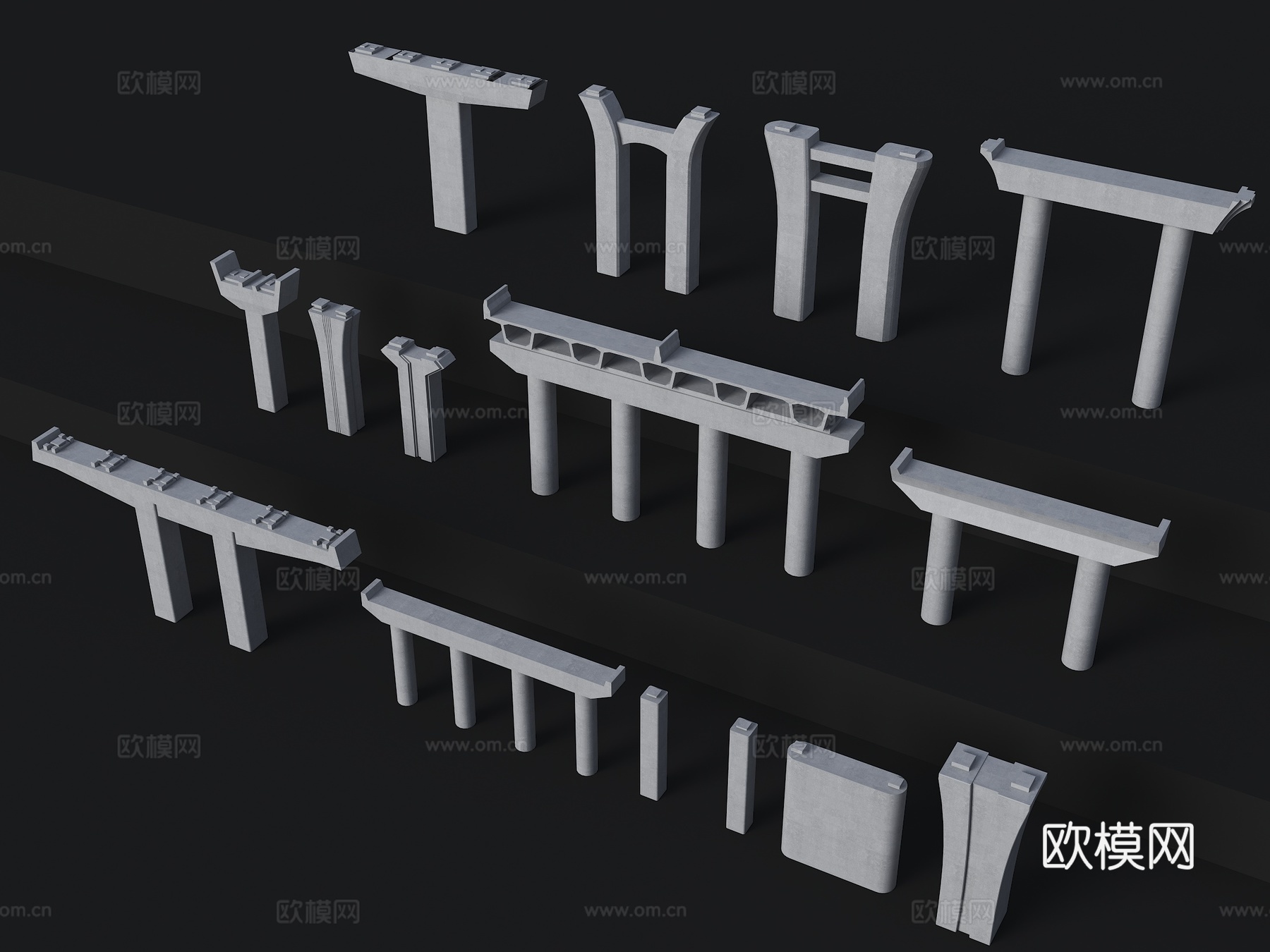 现代高架桥墩 桥墩 高铁桥墩 高架桥柱 小箱梁墩 连续梁墩3d模型