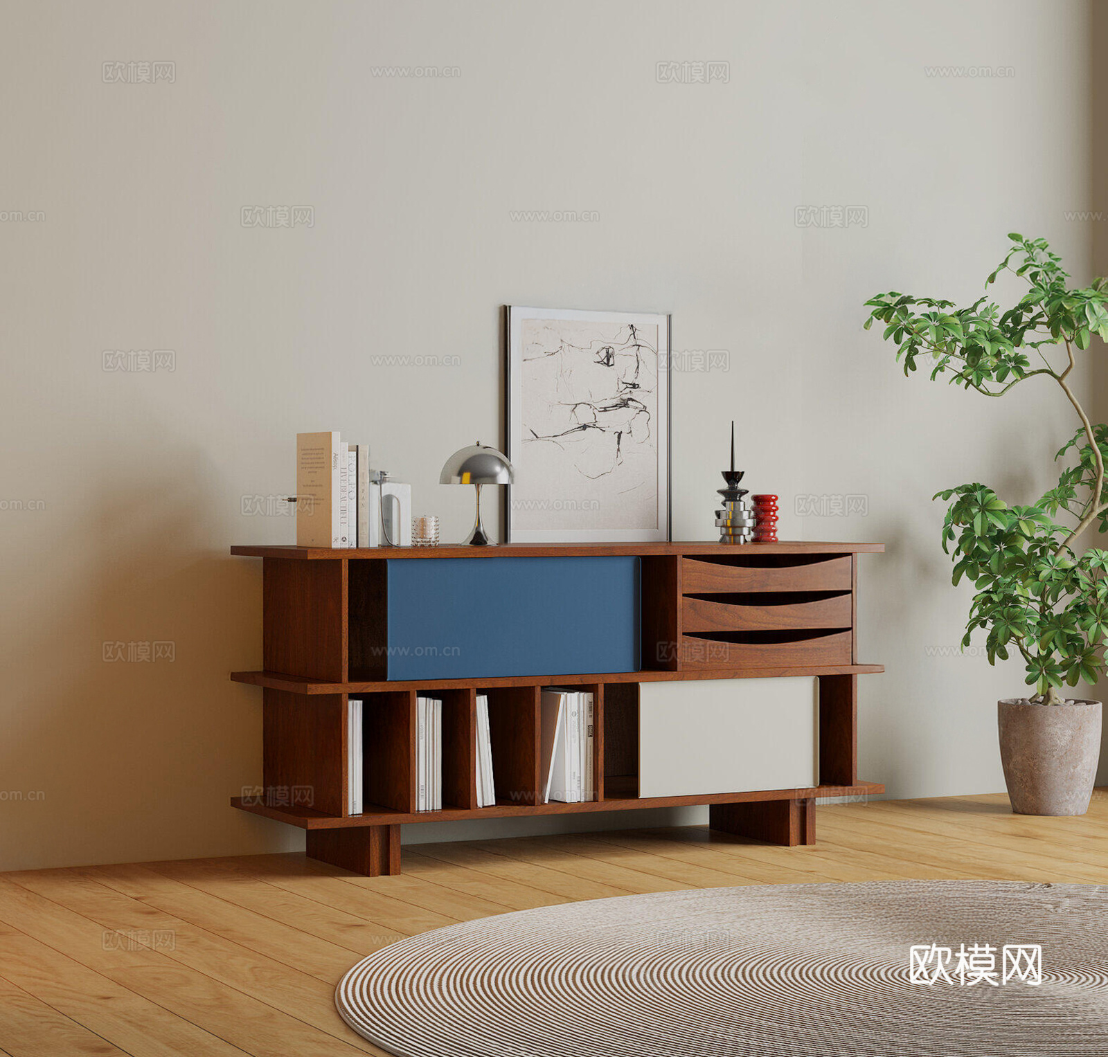 现代中古边柜su模型