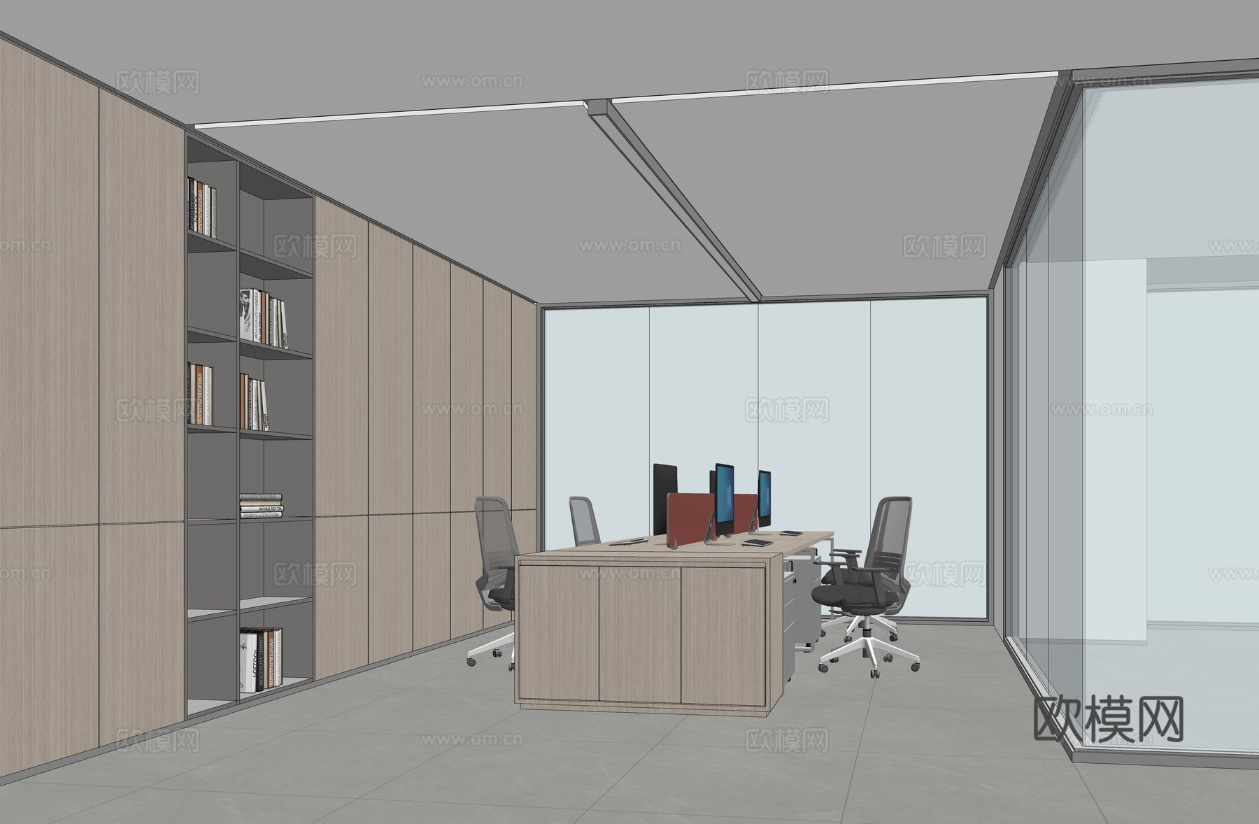 办公室会议室经理室前台接待su模型下载（渲染图5）