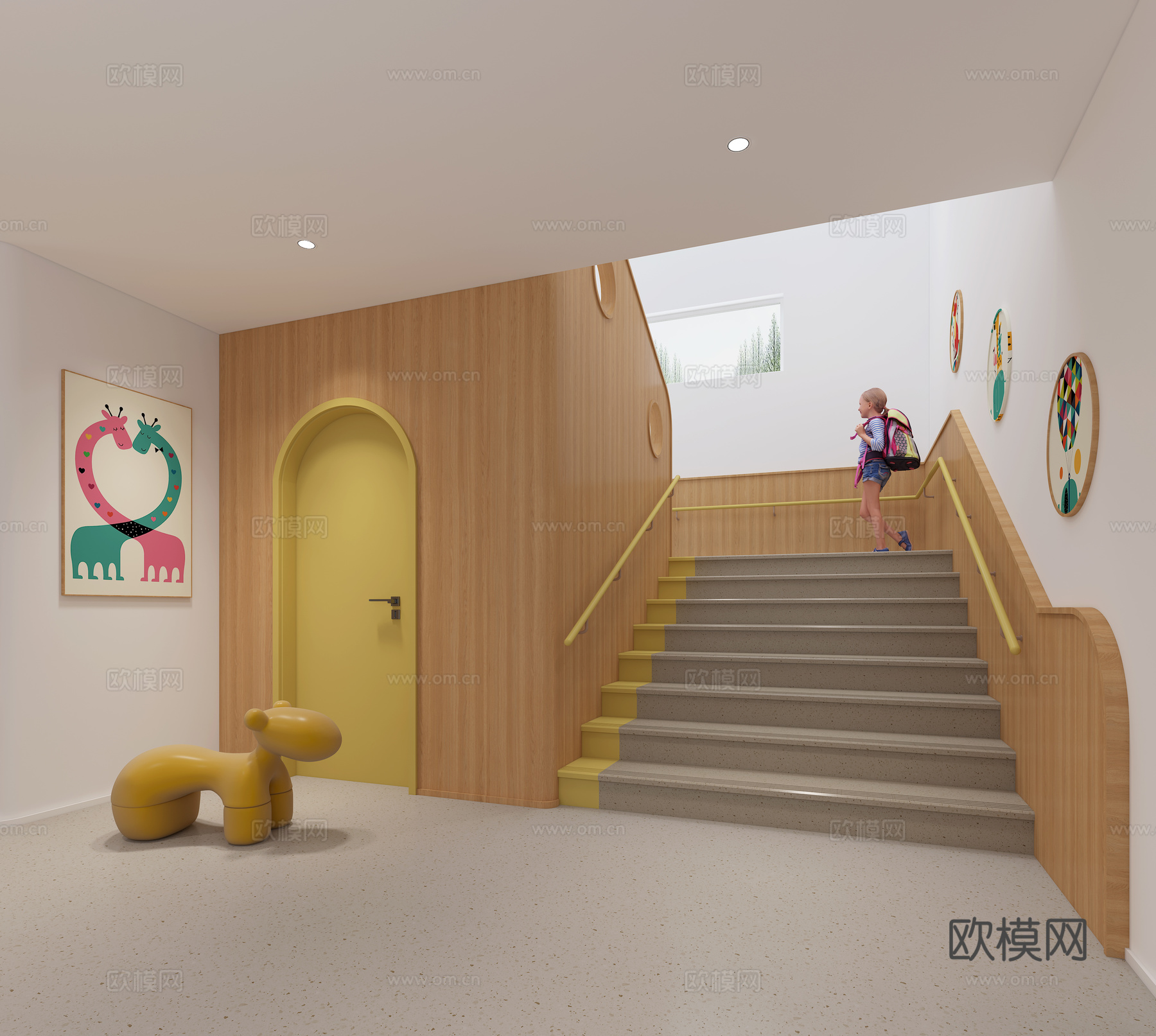 1幼儿园楼梯间造型卡通雕塑早教楼梯间卡通造型托育中心楼梯间造3d模型